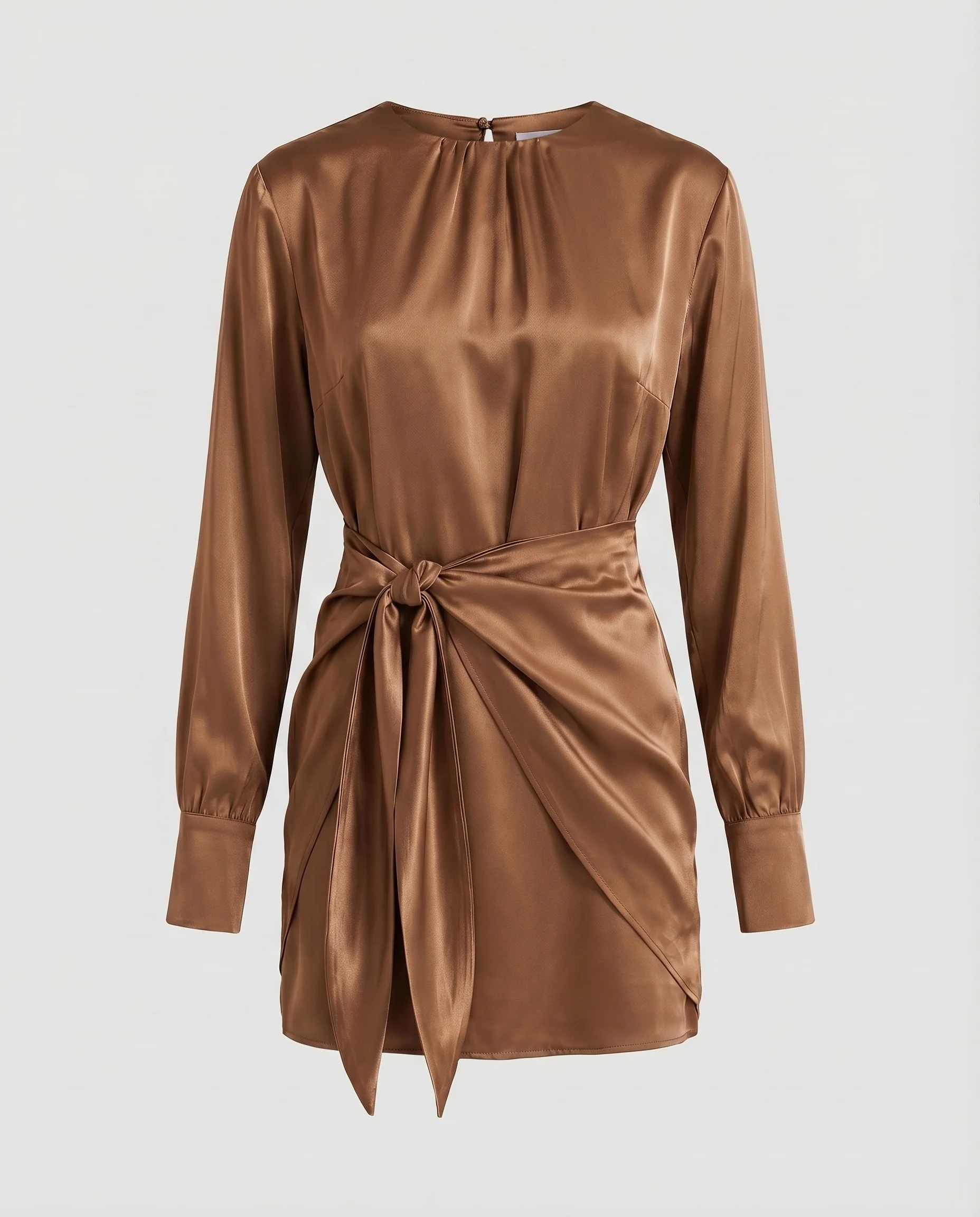 Damen Satin-Minikleid Asymmetrisch Bindeschärpe - Image 7