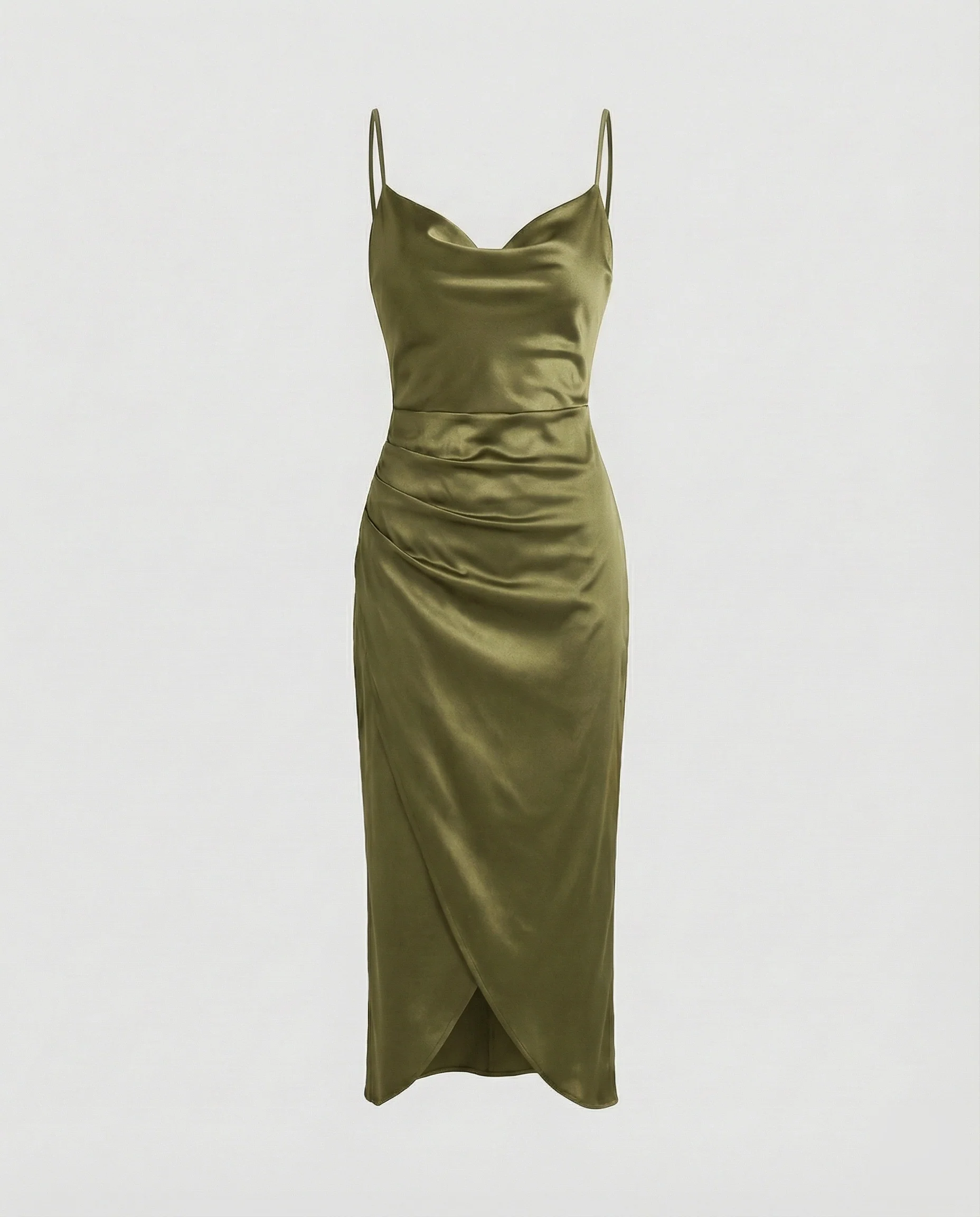 Damen Satin-Slipkleid Wasserfall-Ausschnitt Beinschlitz - Image 10