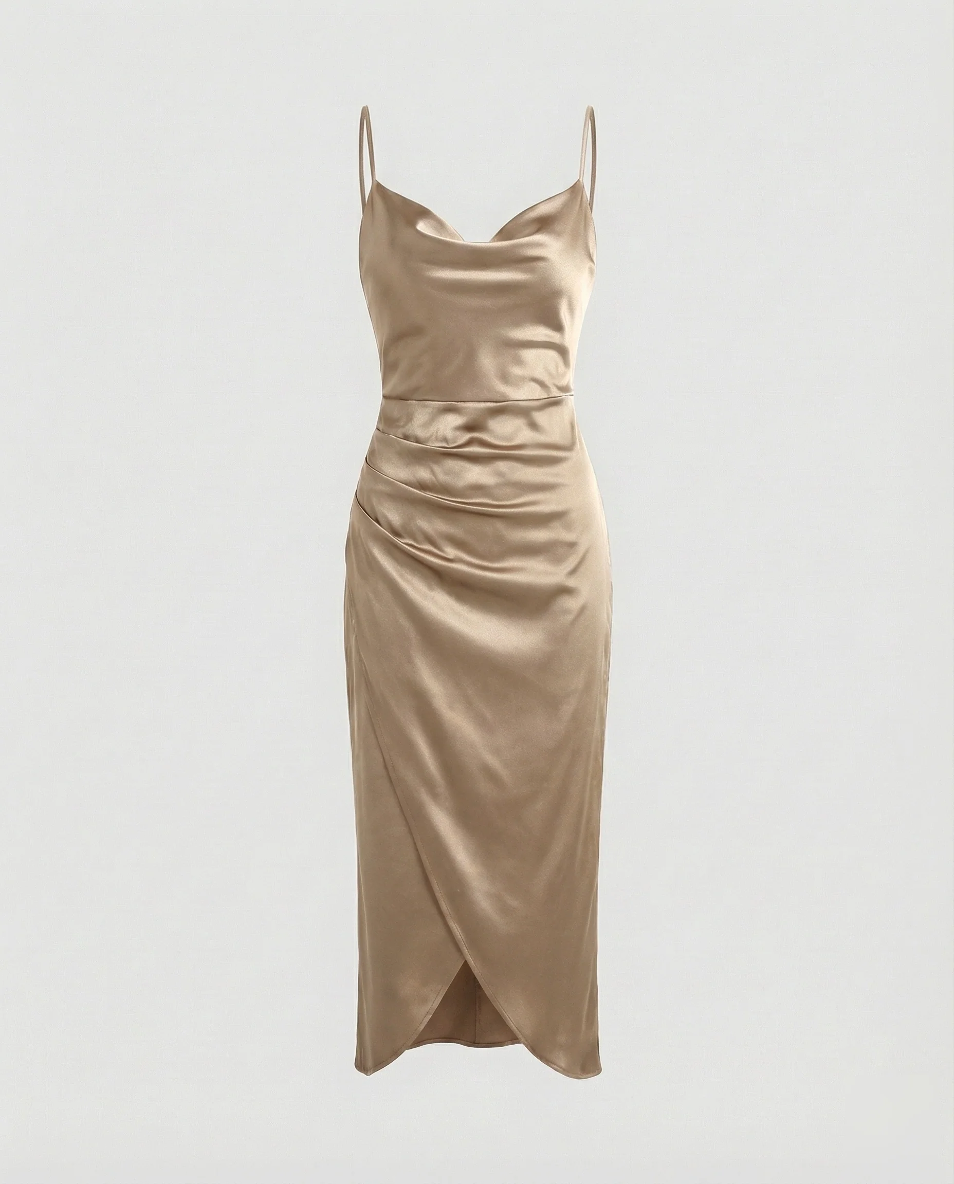 Damen Satin-Slipkleid Wasserfall-Ausschnitt Beinschlitz - Image 6