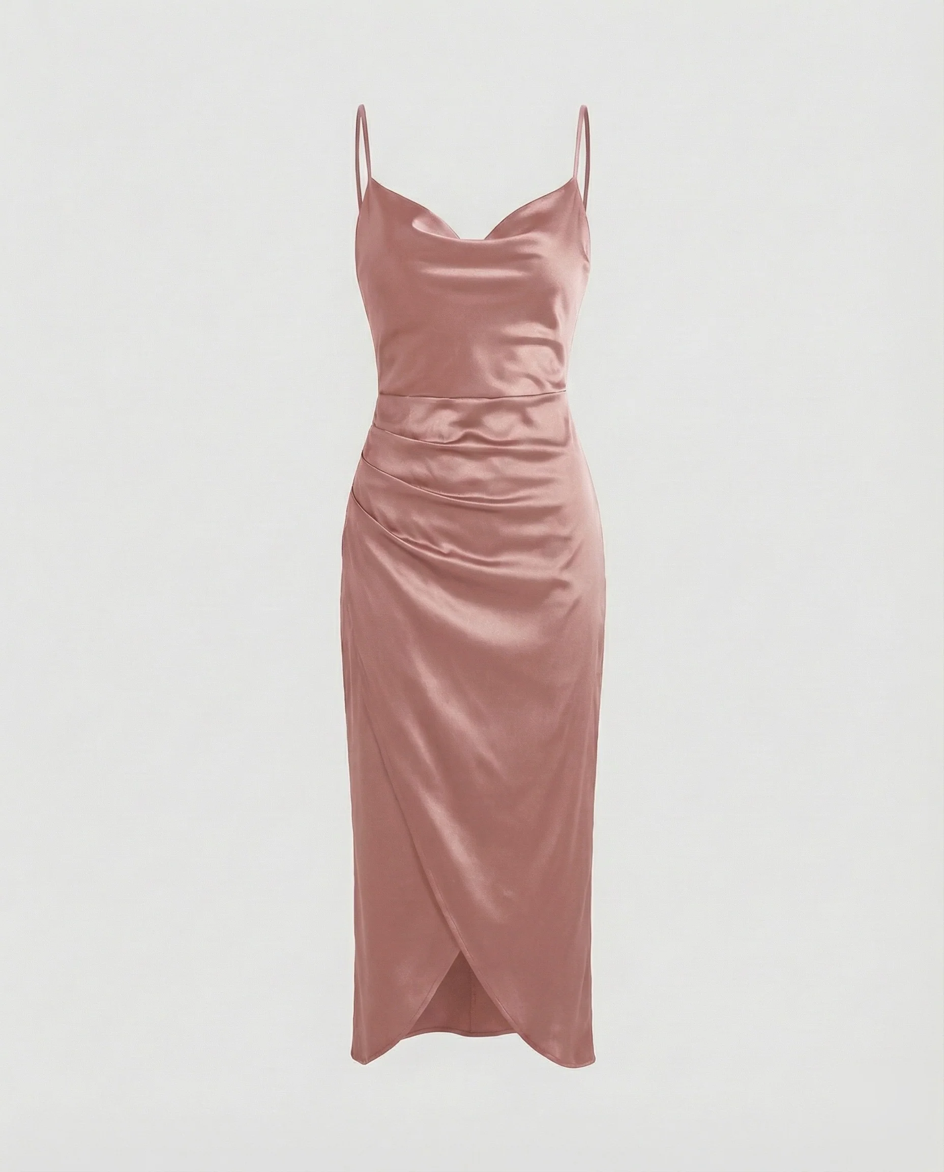 Damen Satin-Slipkleid Wasserfall-Ausschnitt Beinschlitz - Image 7