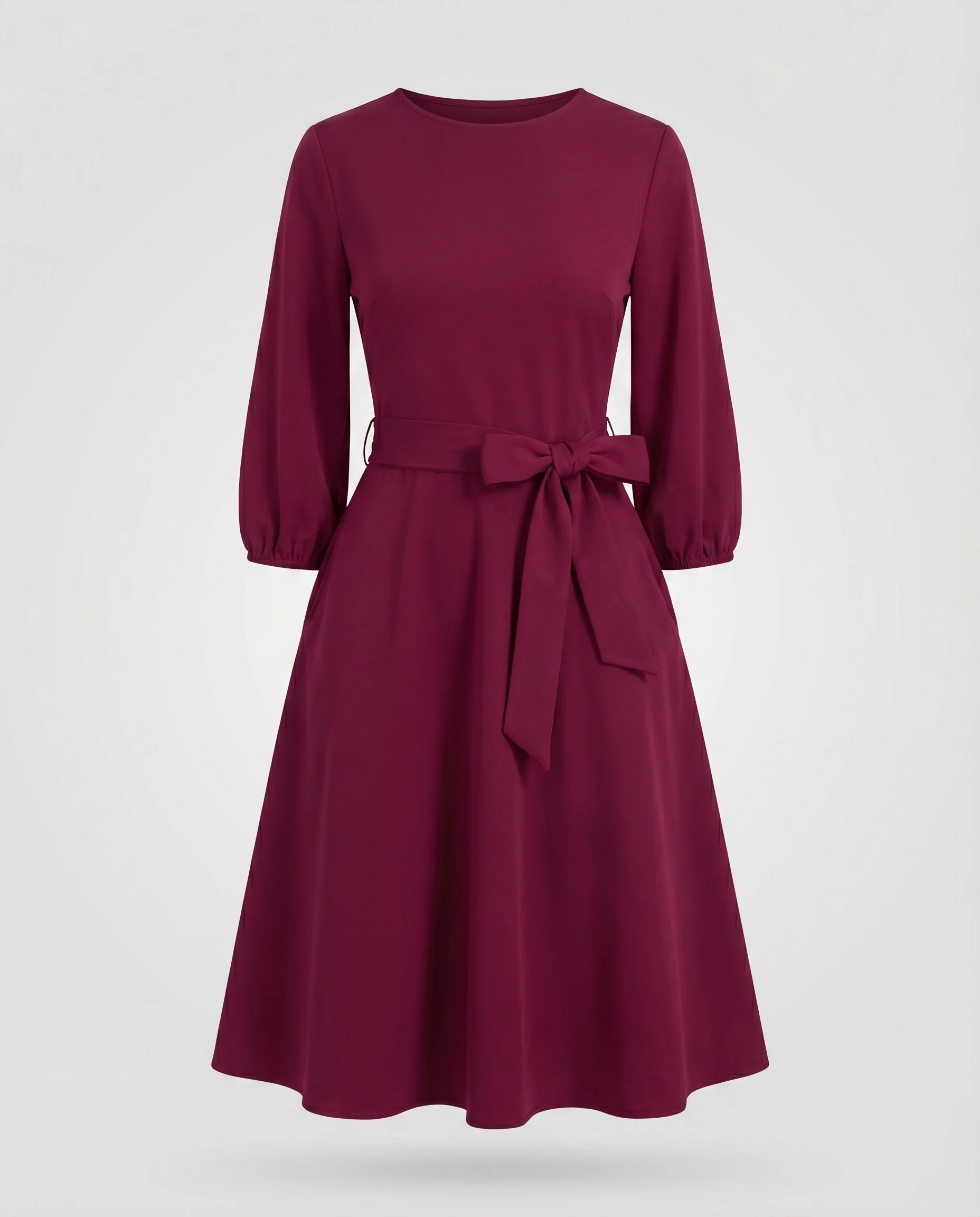 Damen Tellerkleid Figurformend Geraffte 3/4-Ärmel - Image 5