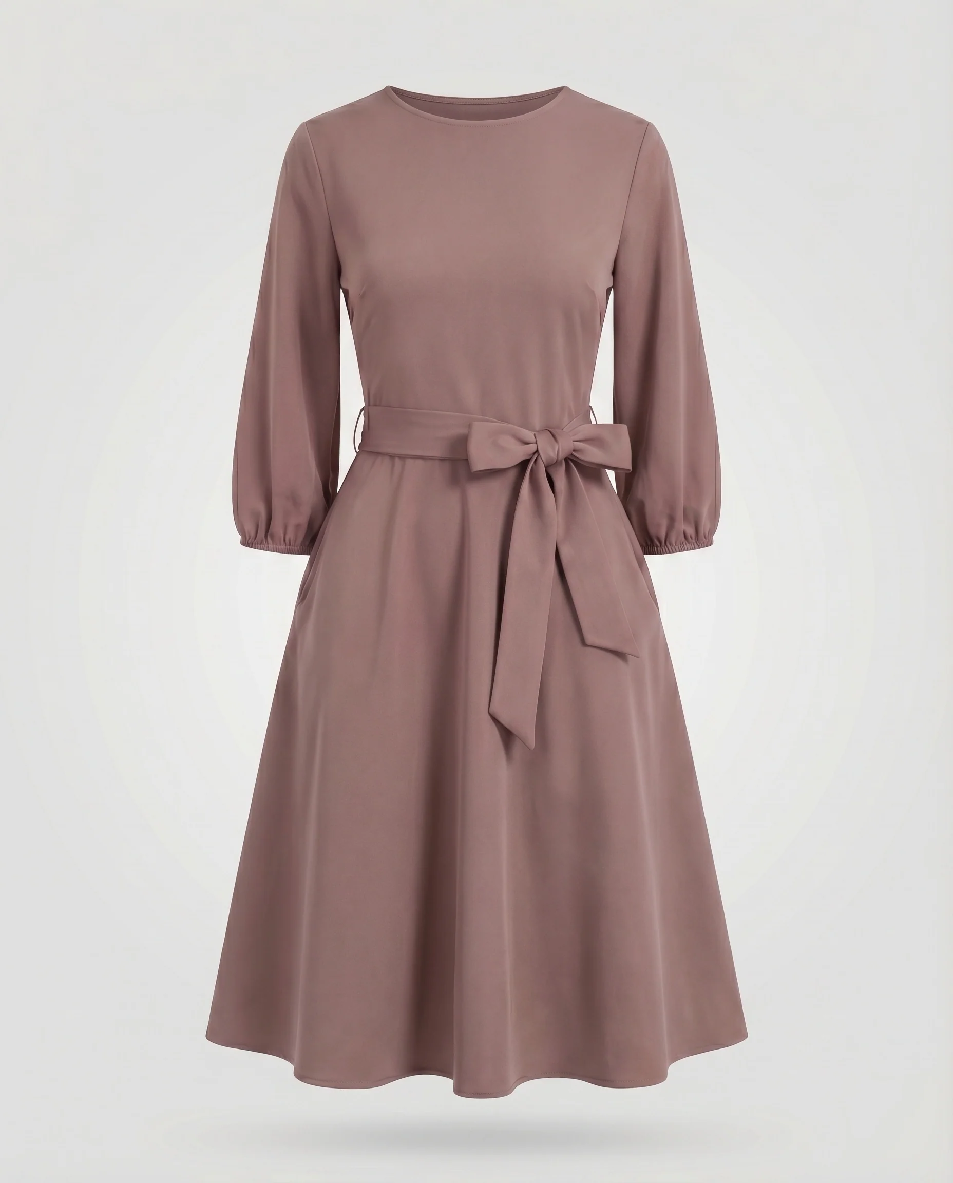 Damen Tellerkleid Figurformend Geraffte 3/4-Ärmel - Image 6