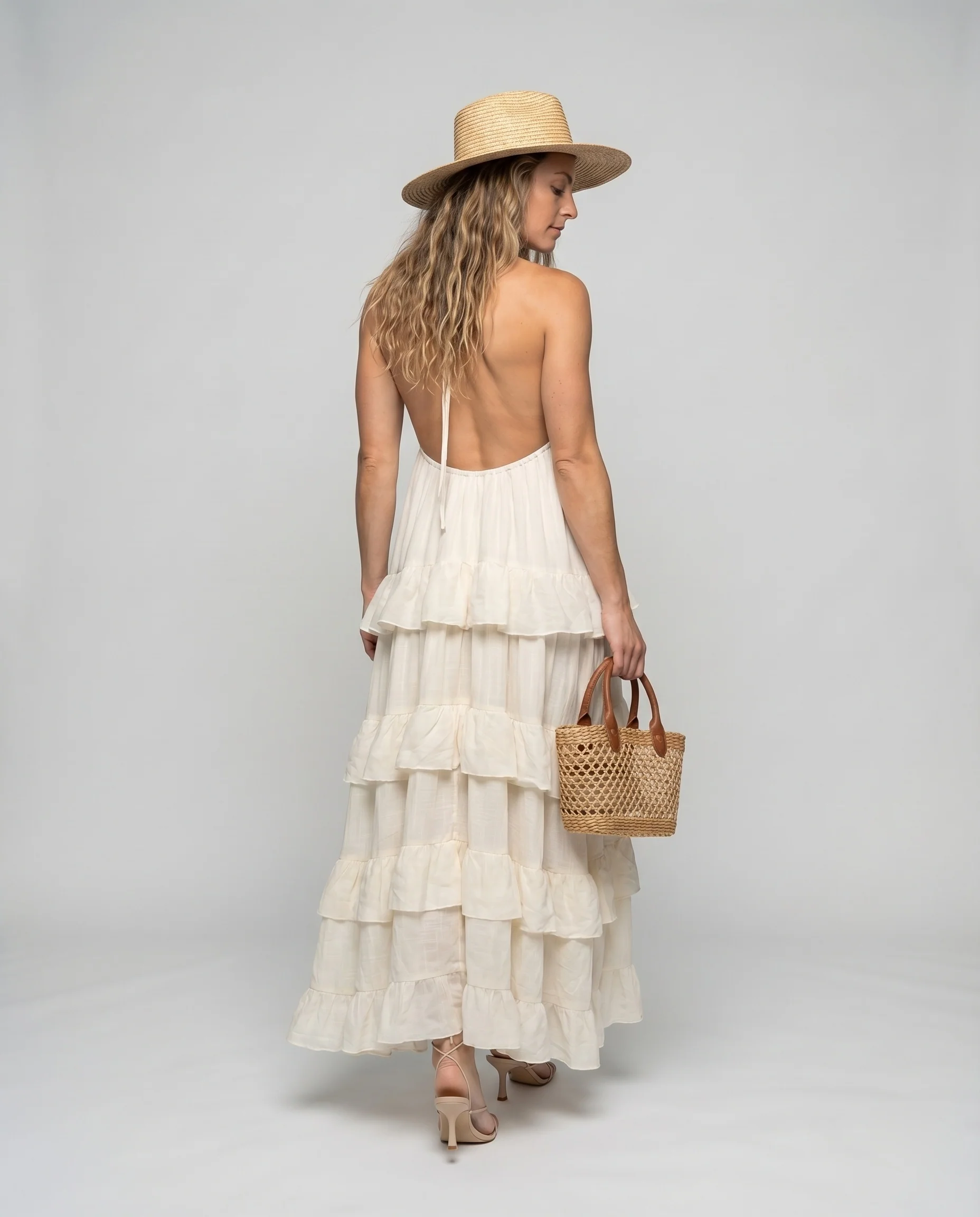 Damen Strandkleid Knoten-Träger Kordelzug Volantrock - Image 4