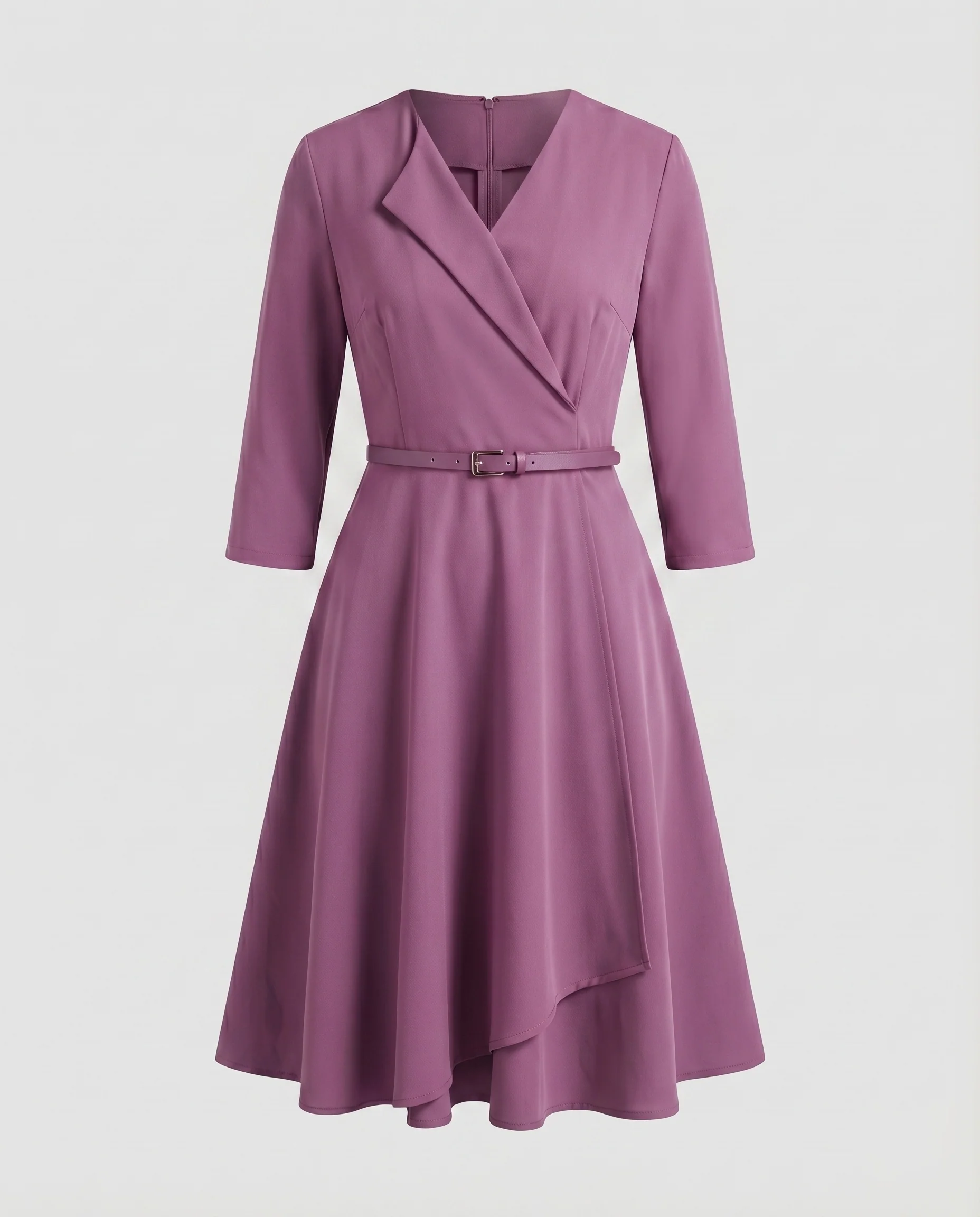 Damen Wickelmidikleid Stufenrock 3/4-Ärmel Gürtel - Image 7