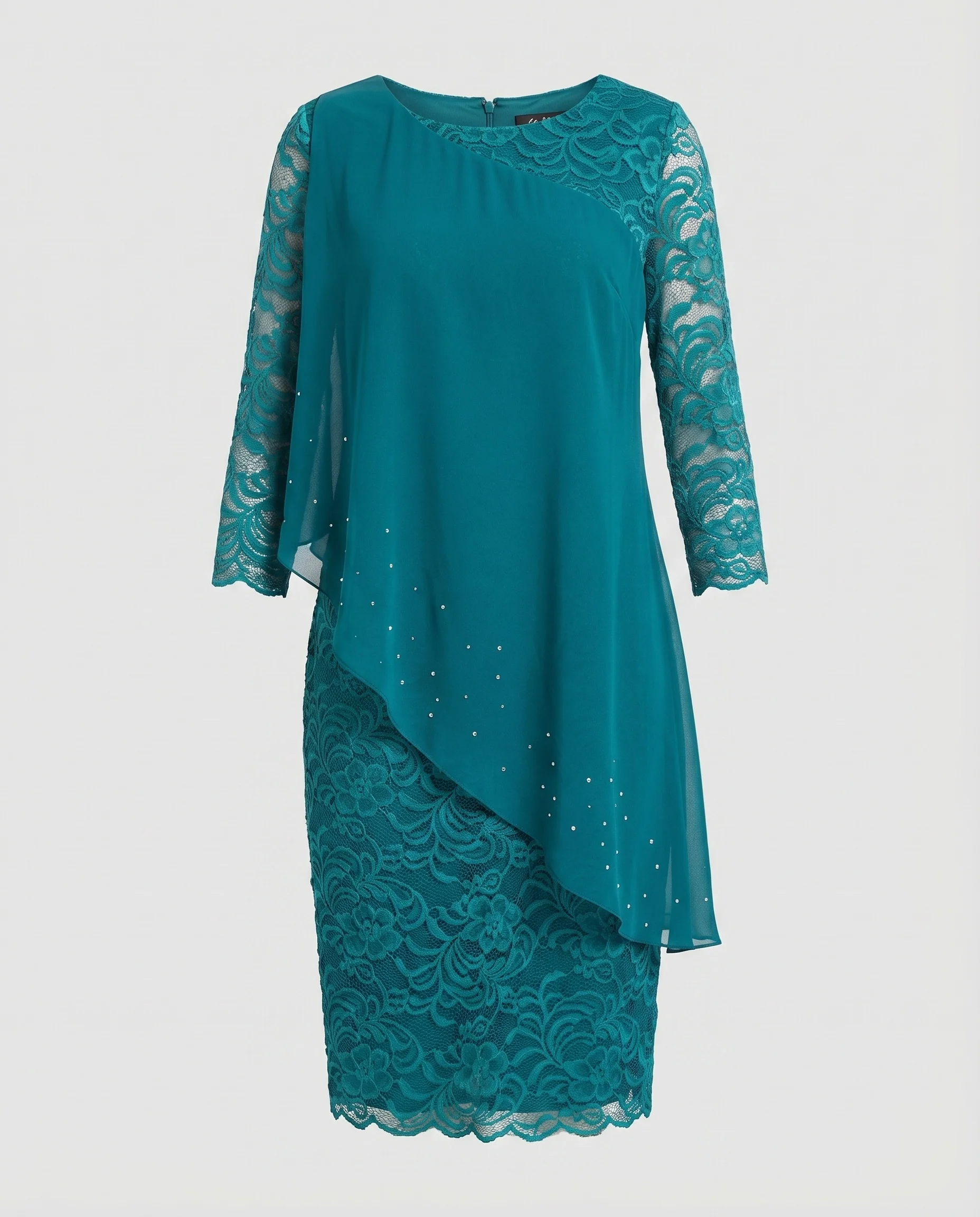 Damen Chiffon-Midi-Set Spitzenrock Asymmetrisches Overlay - Image 4