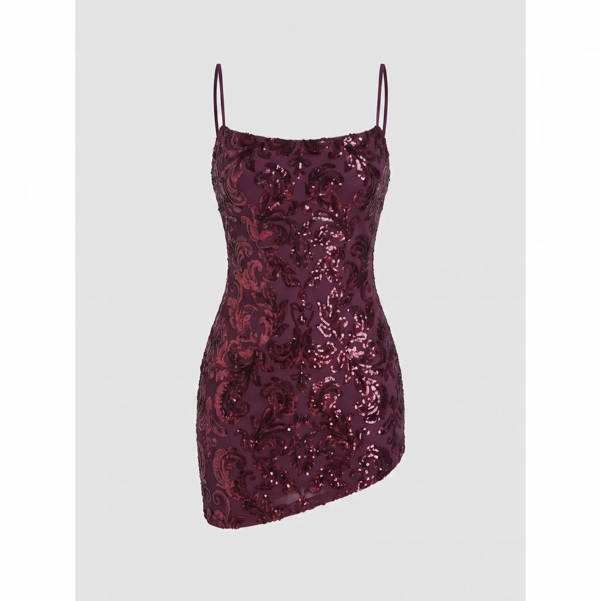Damen Paillettenkleid Spaghettiträger Ornamentbesatz Tailliert - Image 5