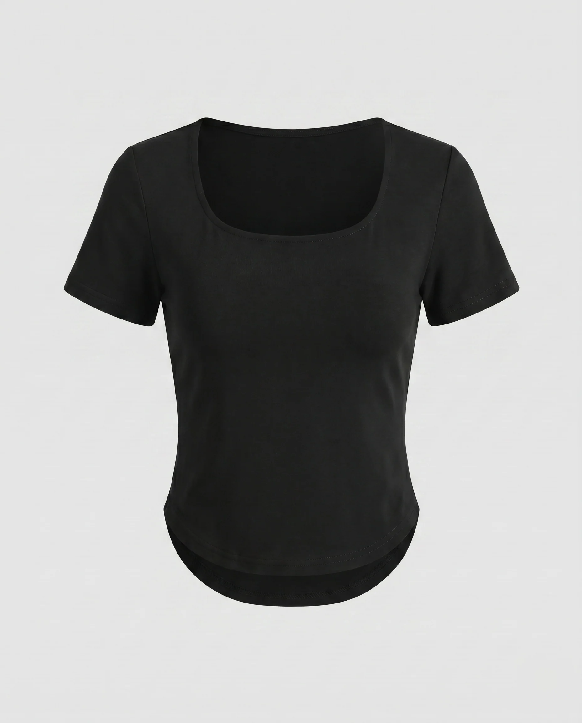 Damen nan fein geripptes Kurzarm-Basicshirt mit geschwungenem Saum und Seitenschlitz - Image 6