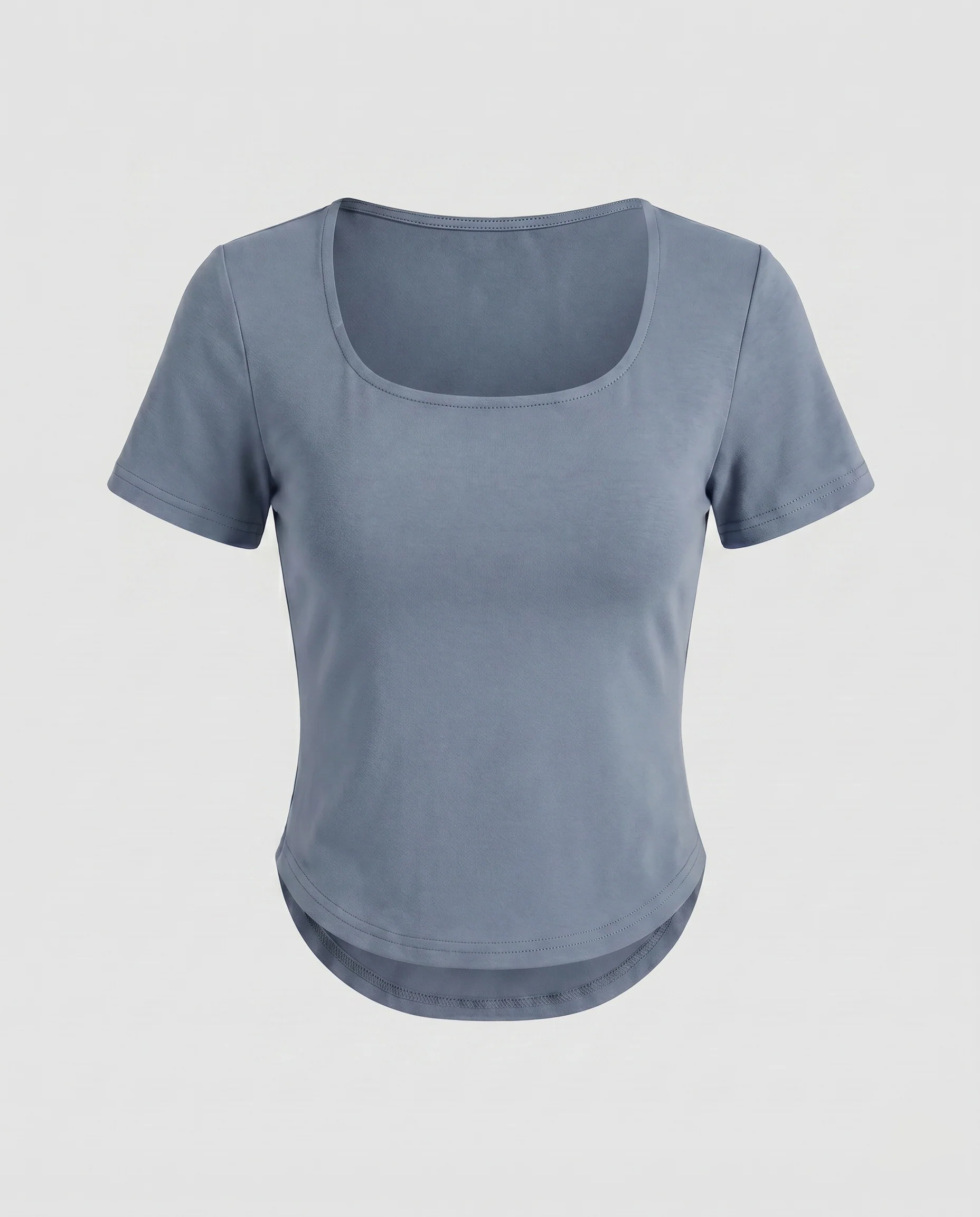 Damen nan fein geripptes Kurzarm-Basicshirt mit geschwungenem Saum und Seitenschlitz - Image 8