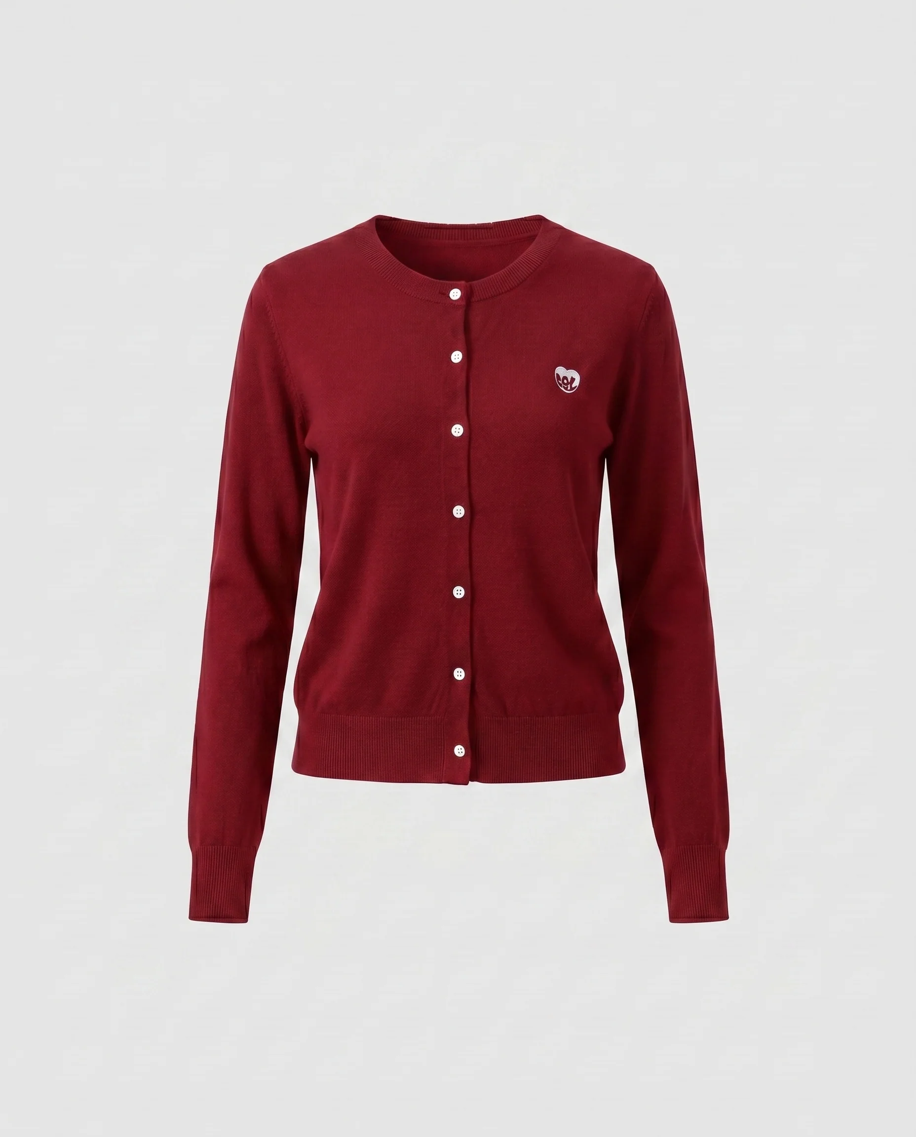 Damen nan Feinstrickcardigan mit Knopfleiste, Herz-Emblem und Layer-Effekt - Image 5