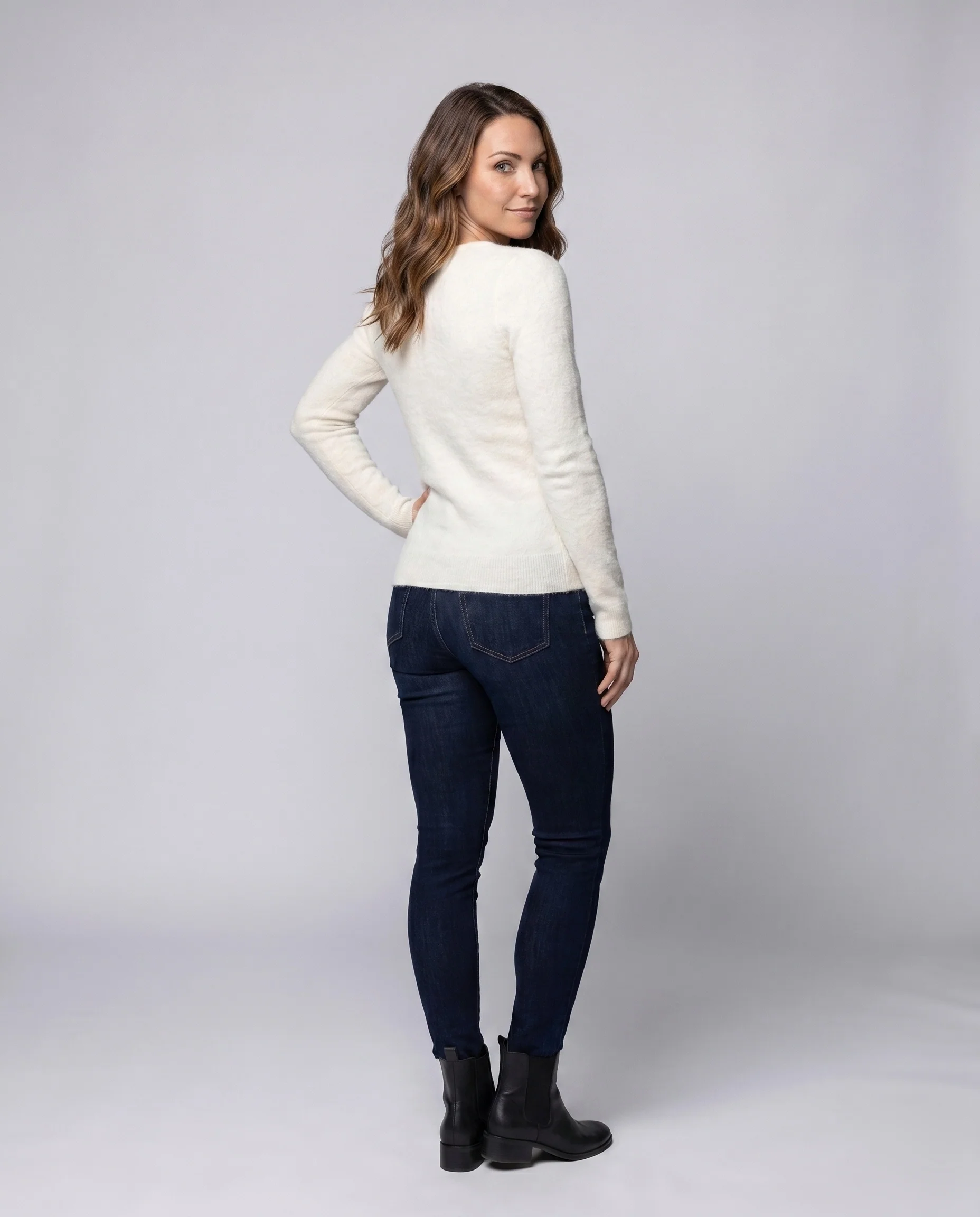Damen nan Feinstrickpullover mit abnehmbarem Kunstfellkragen - Image 4