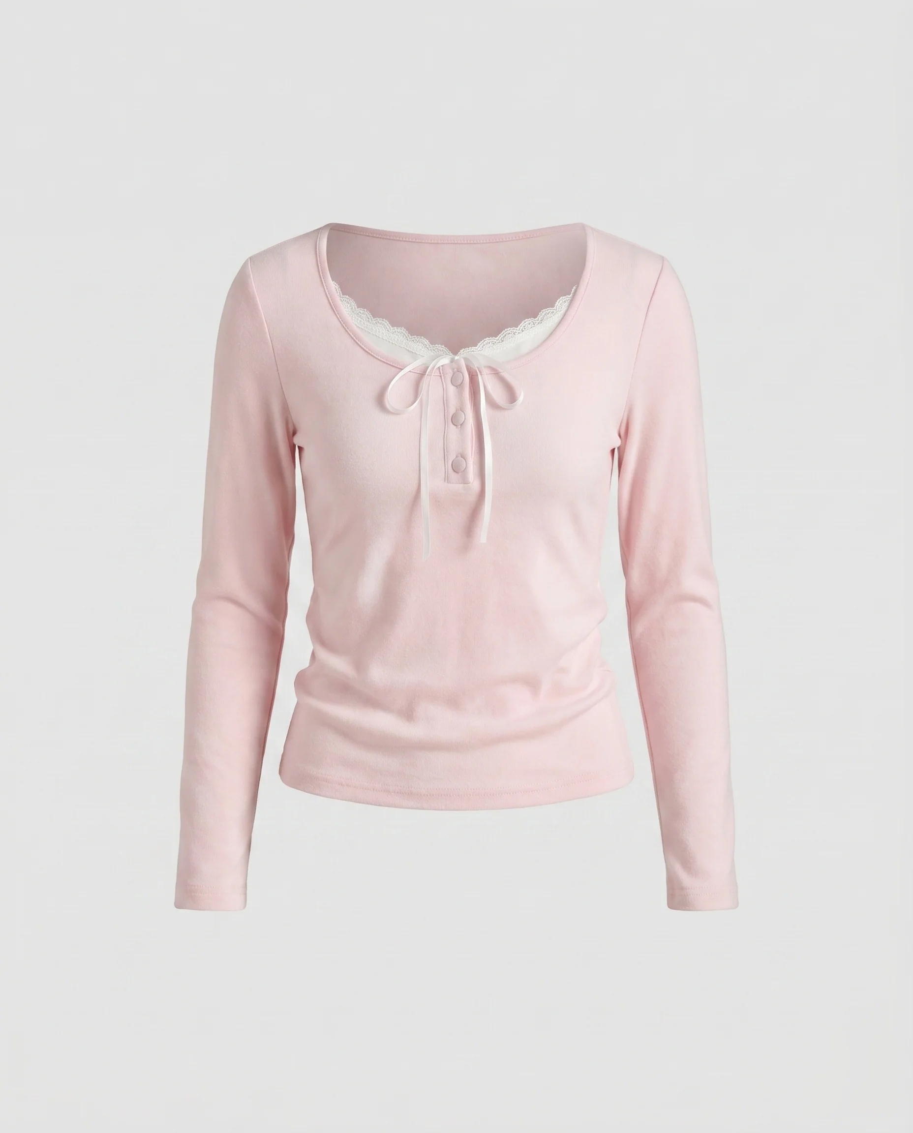 Damen nan feminines Langarmshirt mit Spitzenbesatz und Zierschleife - Image 5