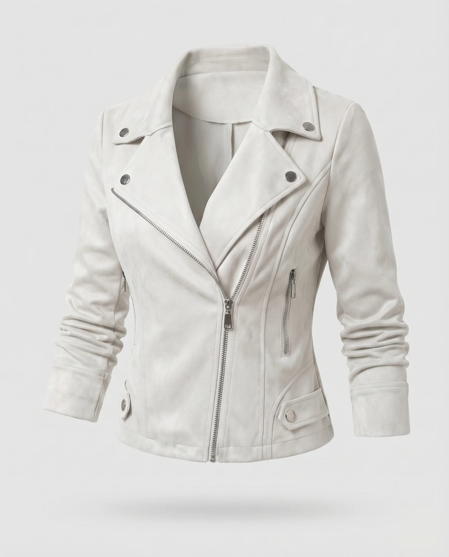 Damen Bikerjacke Veloursoptik Asymmetrisch Zierknöpfe - Image 14