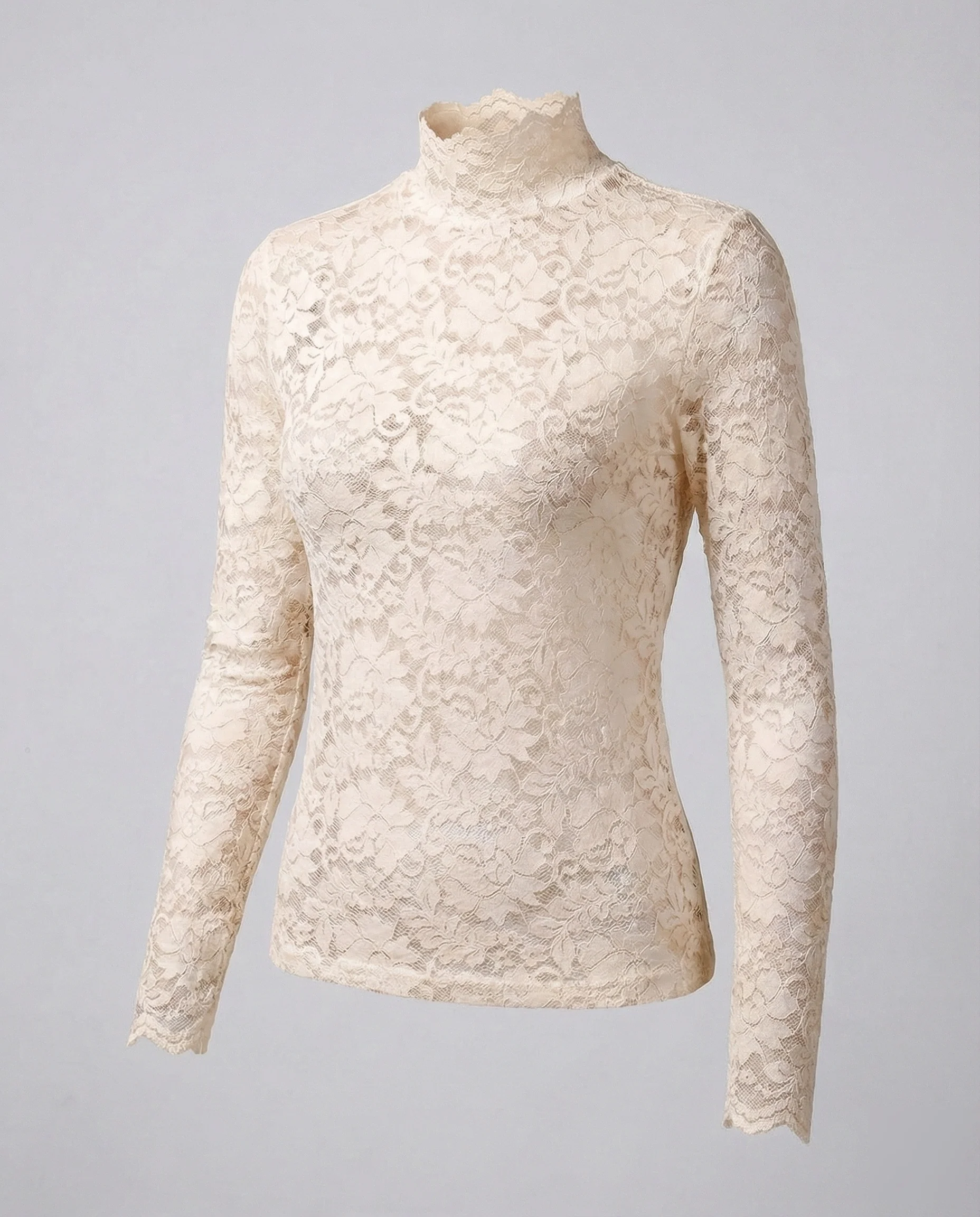 Damen Spitzenbluse Transparent Stehkragen - Image 9