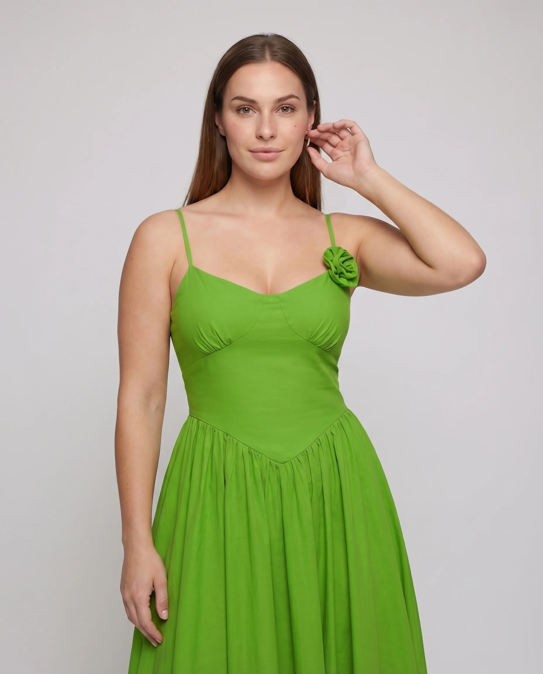 Damen Corsagen-Maxikleid Rosenapplikation A-Linie Figurbetont - Image 2