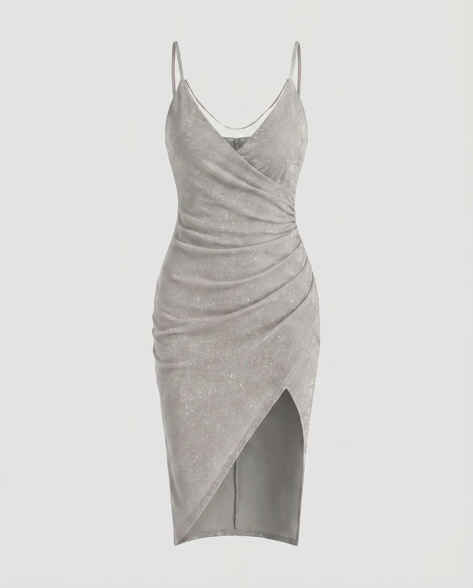 Damen Glitzer-Minikleid Ketten-Detail Beinschlitz Spaghettiträger - Image 8