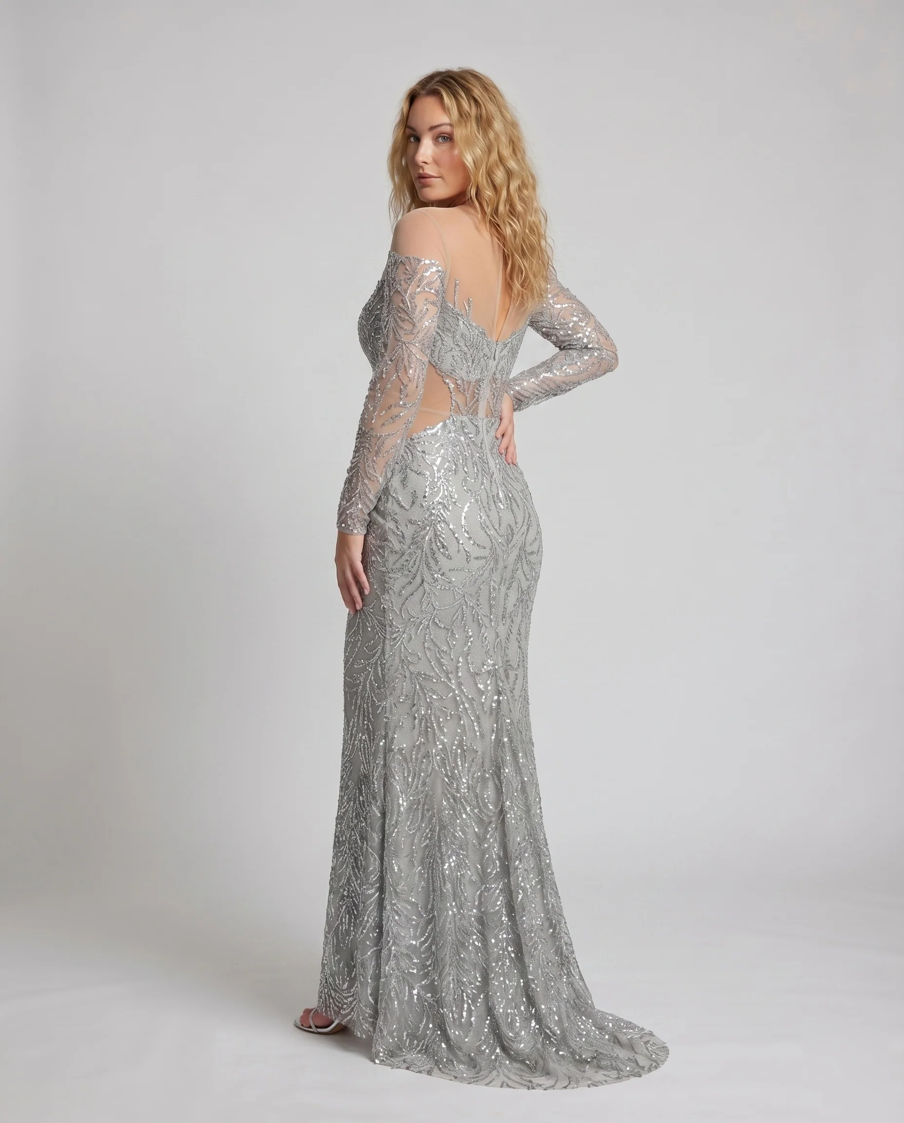 Damen Illusions-Maxikleid Glitzerstickerei Meerjungfrau-Schnitt - Image 4