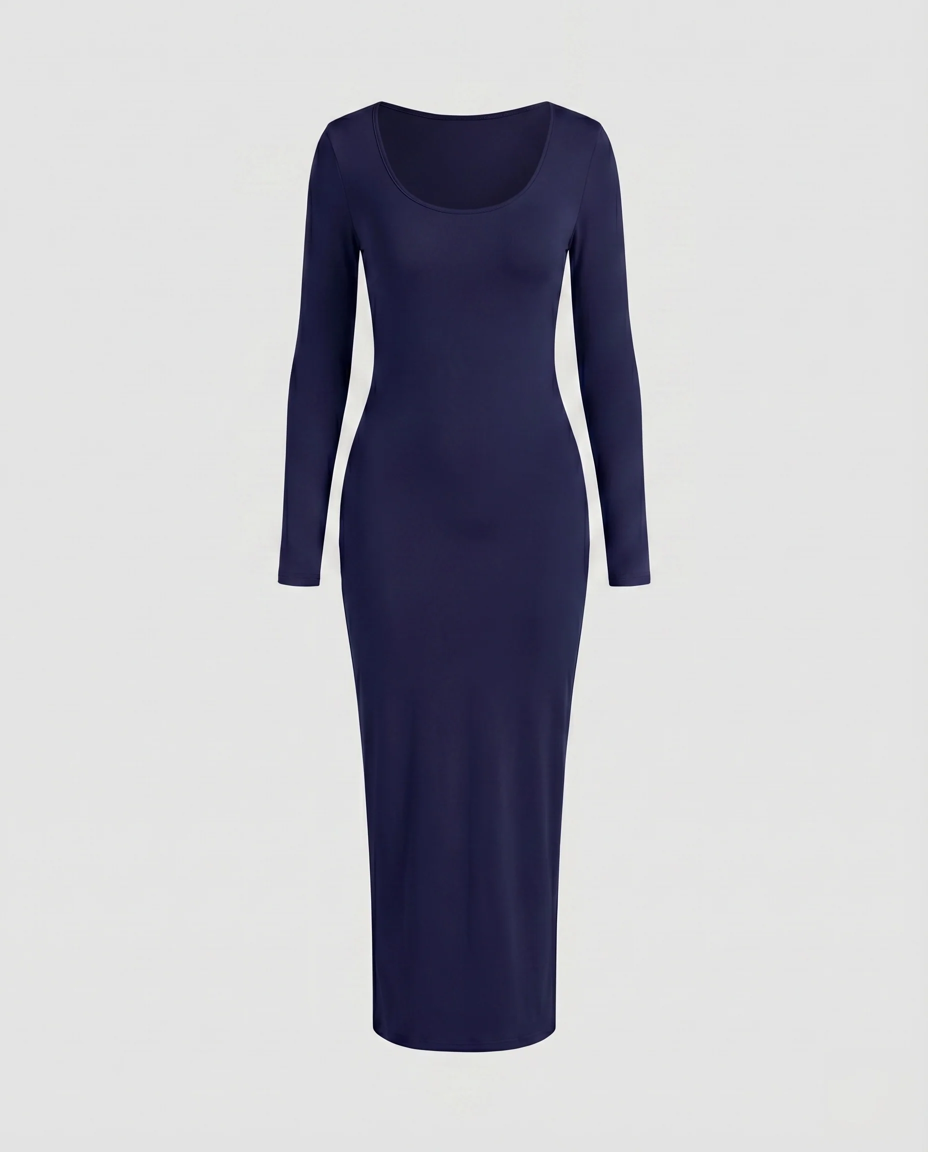 Damen Stretch-Jersey-Kleid Rundhalsausschnitt Langarm Knöchellang - Image 15