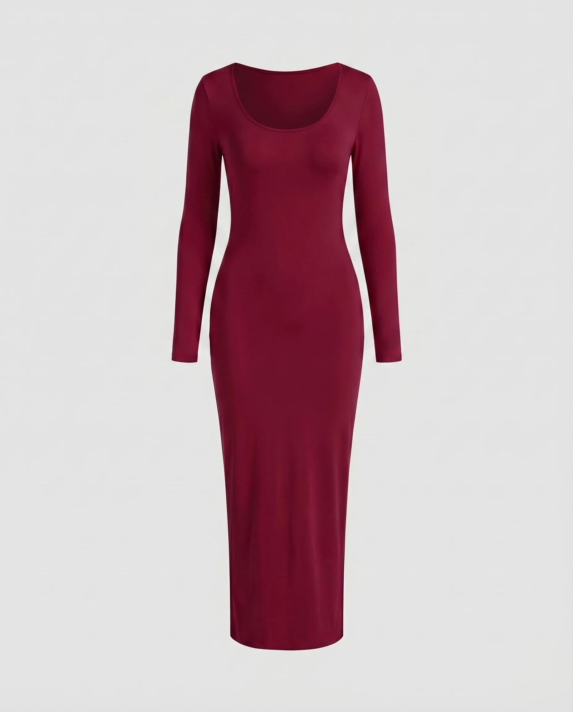 Damen Stretch-Jersey-Kleid Rundhalsausschnitt Langarm Knöchellang - Image 8