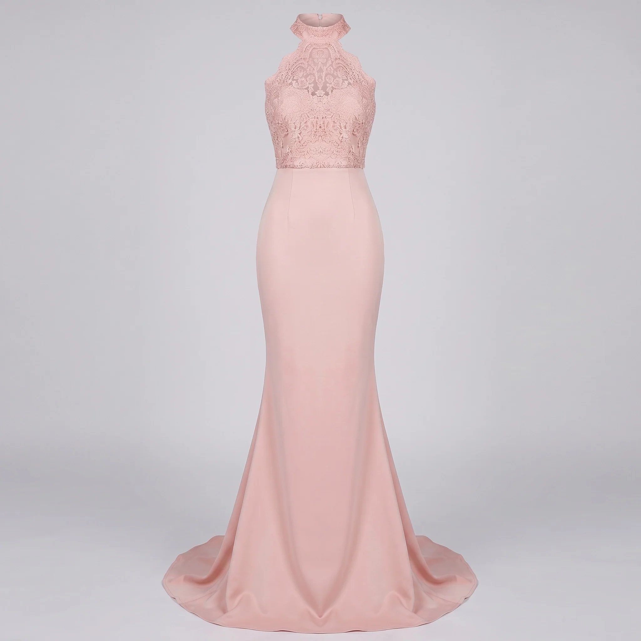 Damen Korsagen-Abendkleid Halterkragen Spitzen-Schleppe - Image 4