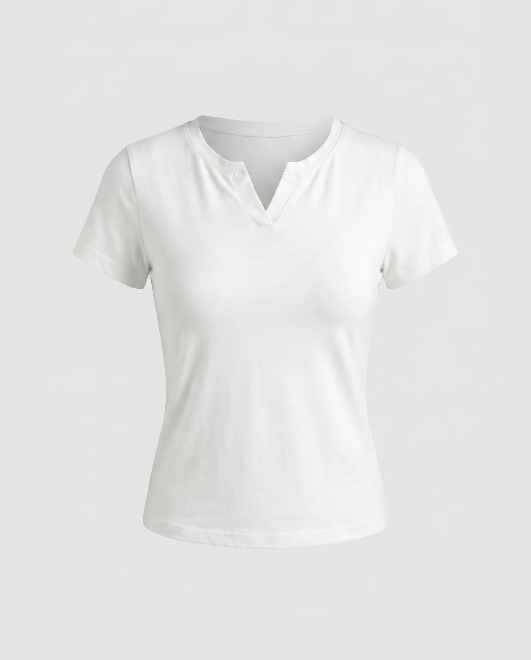 Damen nan figurbetontes Kurzarmshirt mit V-Schlitzkragen aus feinem Stretchjersey - Image 5