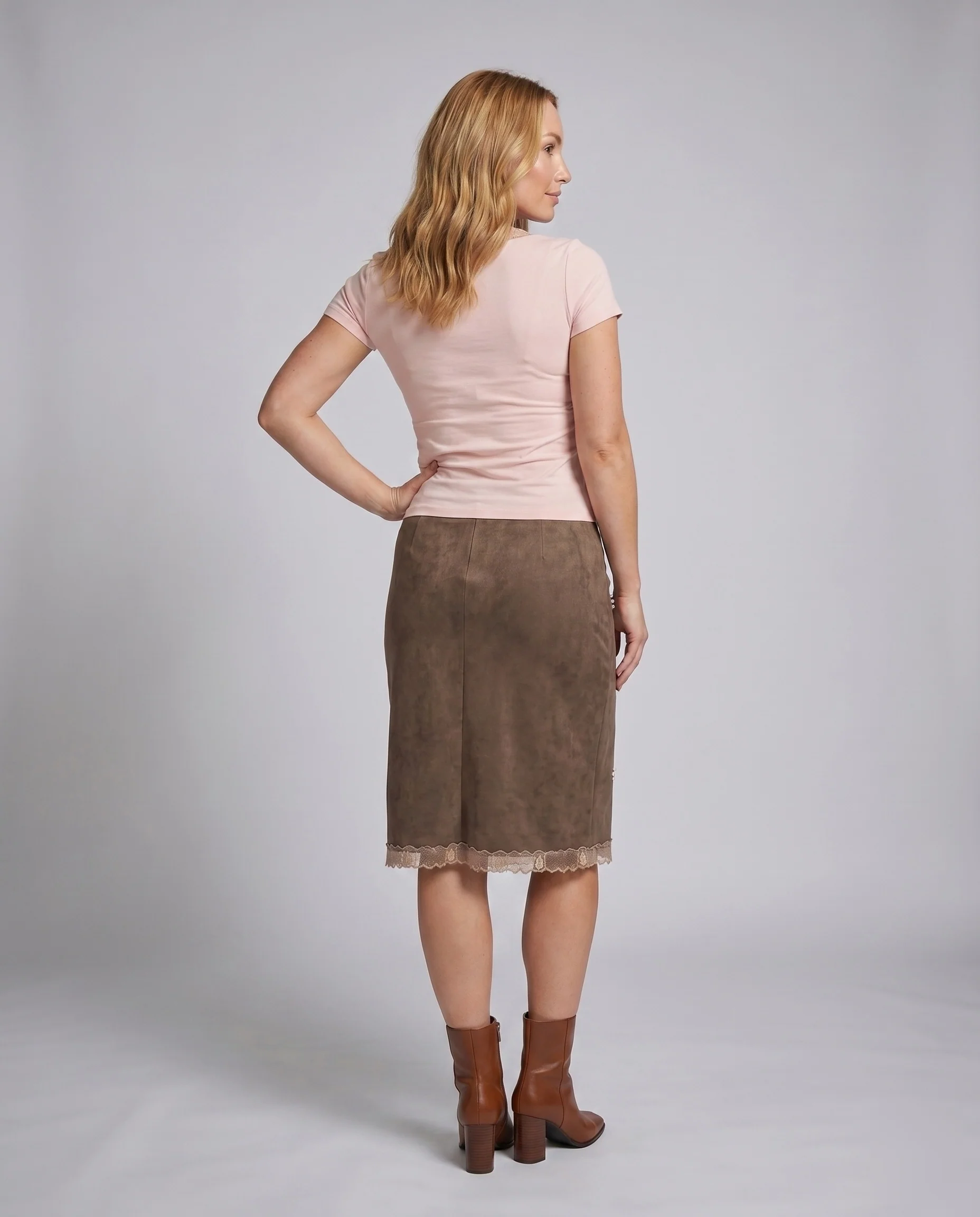 Damen nan figurbetontes Layer-Top mit Spitzenunterlage, gedrehtem Vorderteil und kurzen Ärmeln - Image 4