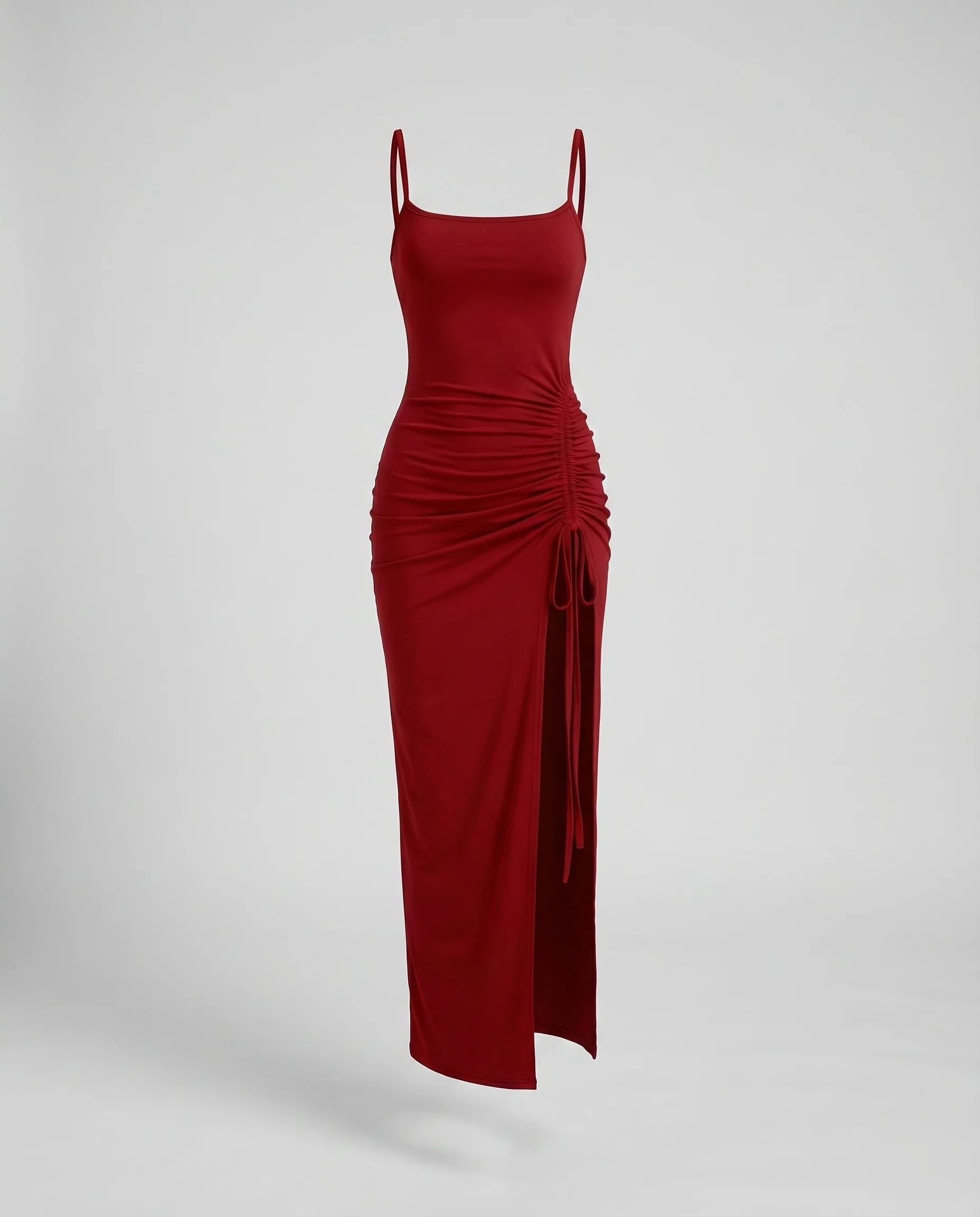 Damen Maxikleid Seitliche Raffung Hoher Schlitz Verstellbar - Image 5