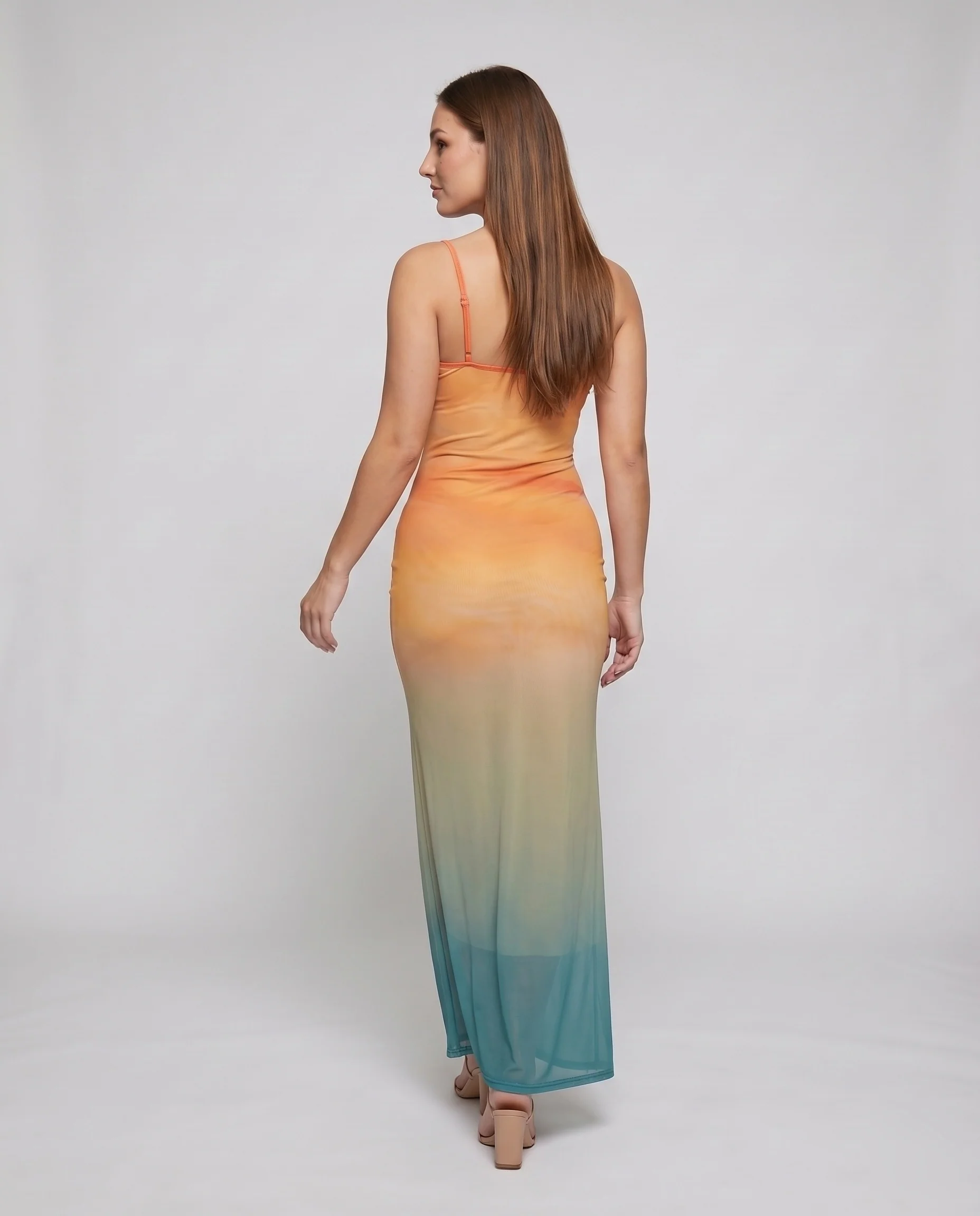 Damen Maxikleid Geraffte Brustpartie Spaghettiträger Figurbetont - Image 4