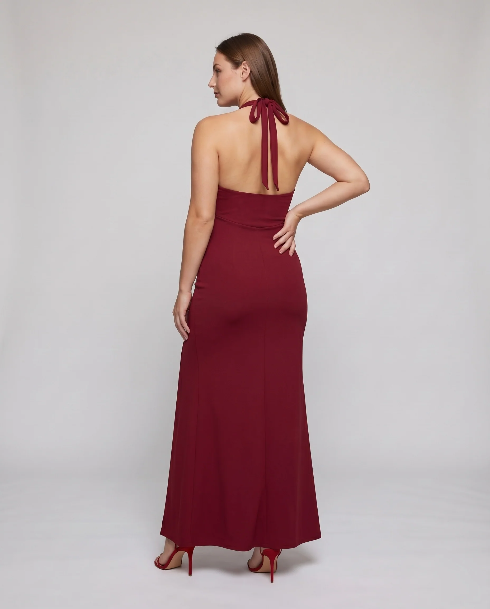 Damen Neckholder-Abendkleid Schmale Korsage Rosetten-Applikation Figurbetont - Image 4