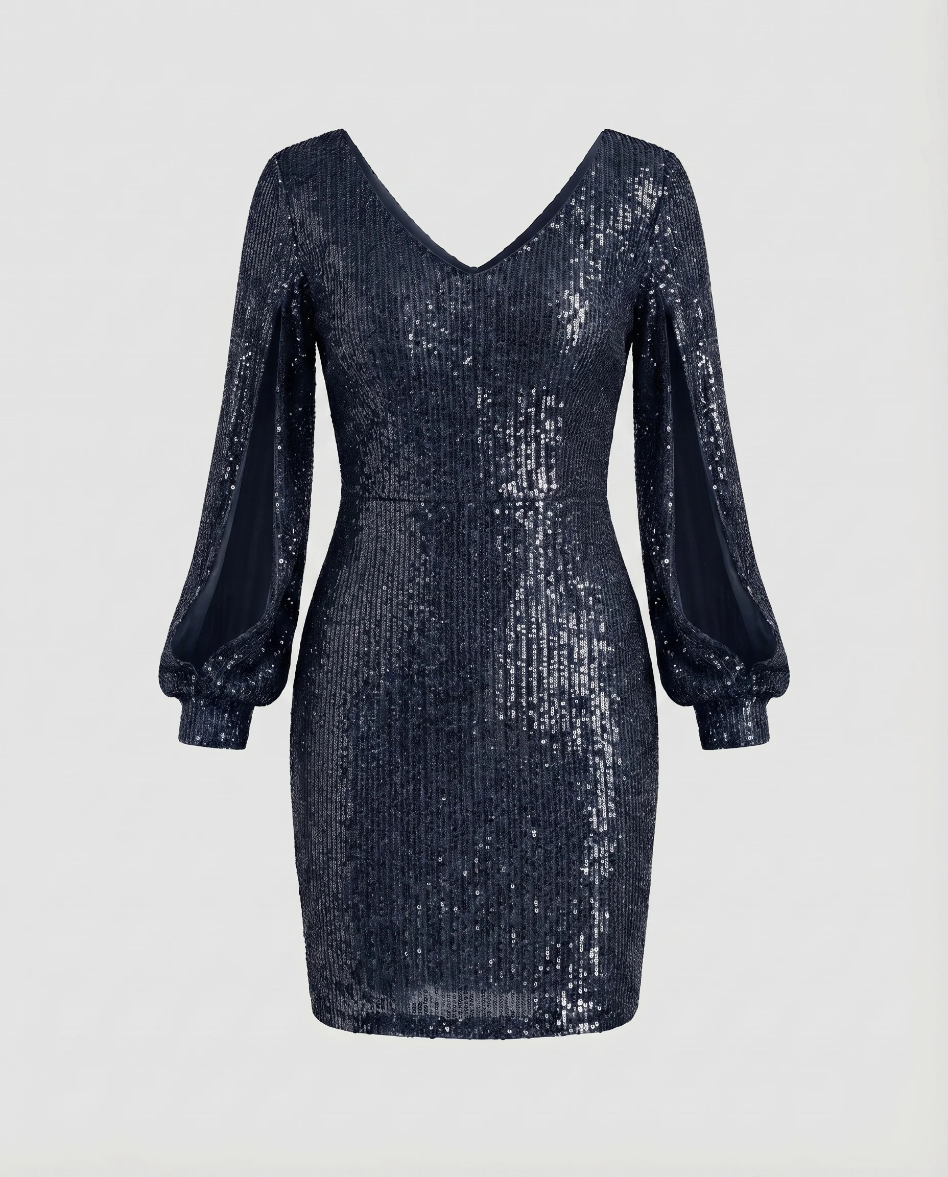 Damen Pailletten-Minikleid V-Ausschnitt Fransenärmel - Image 9
