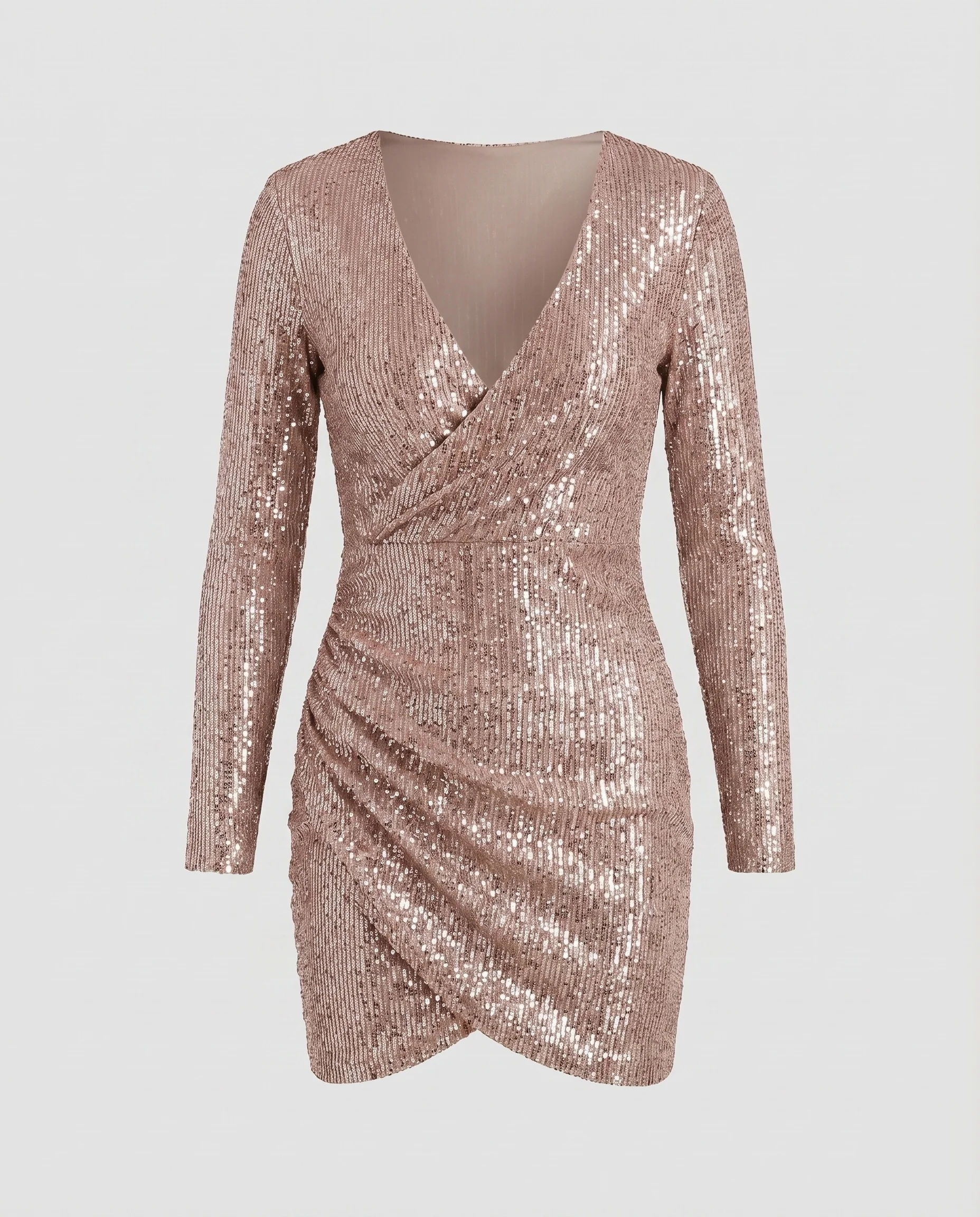 Damen Party-Minikleid Wickel-Detail Raffung V-Ausschnitt - Image 10