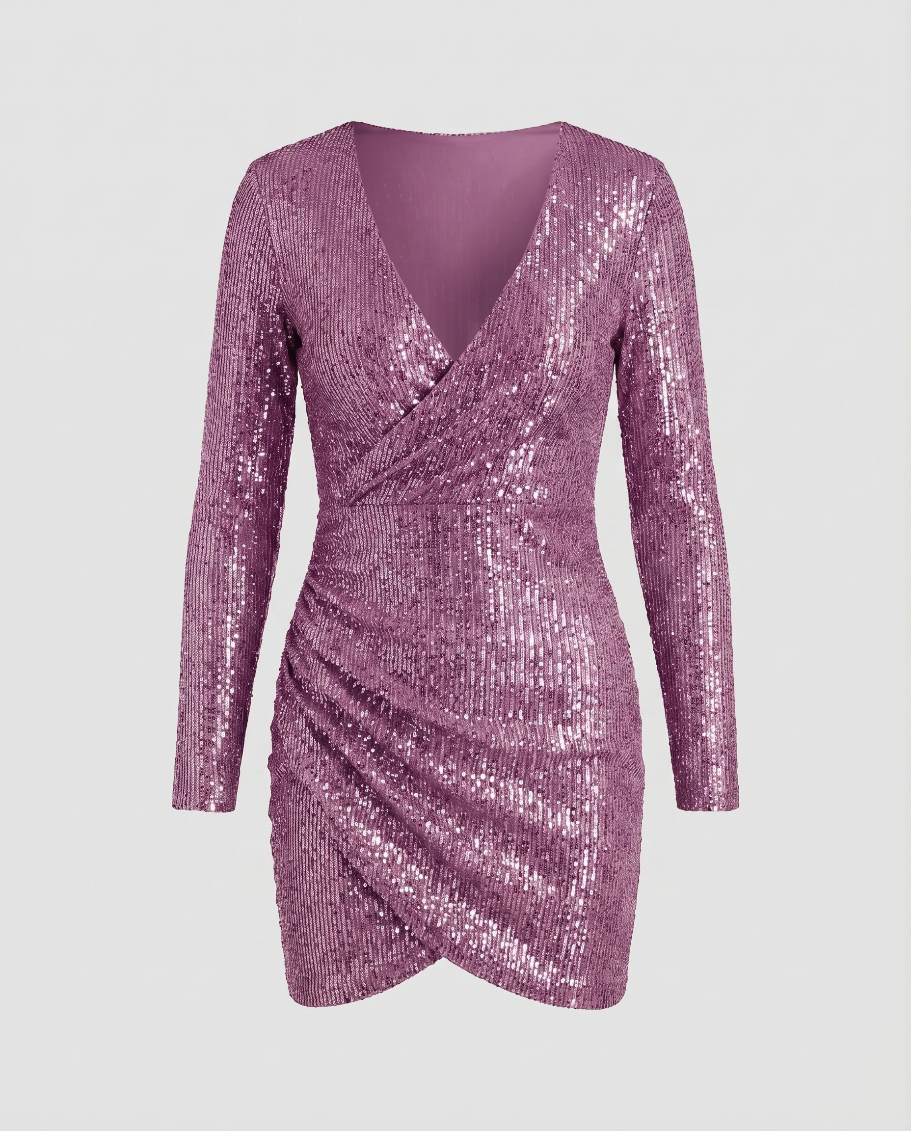 Damen Party-Minikleid Wickel-Detail Raffung V-Ausschnitt - Image 9
