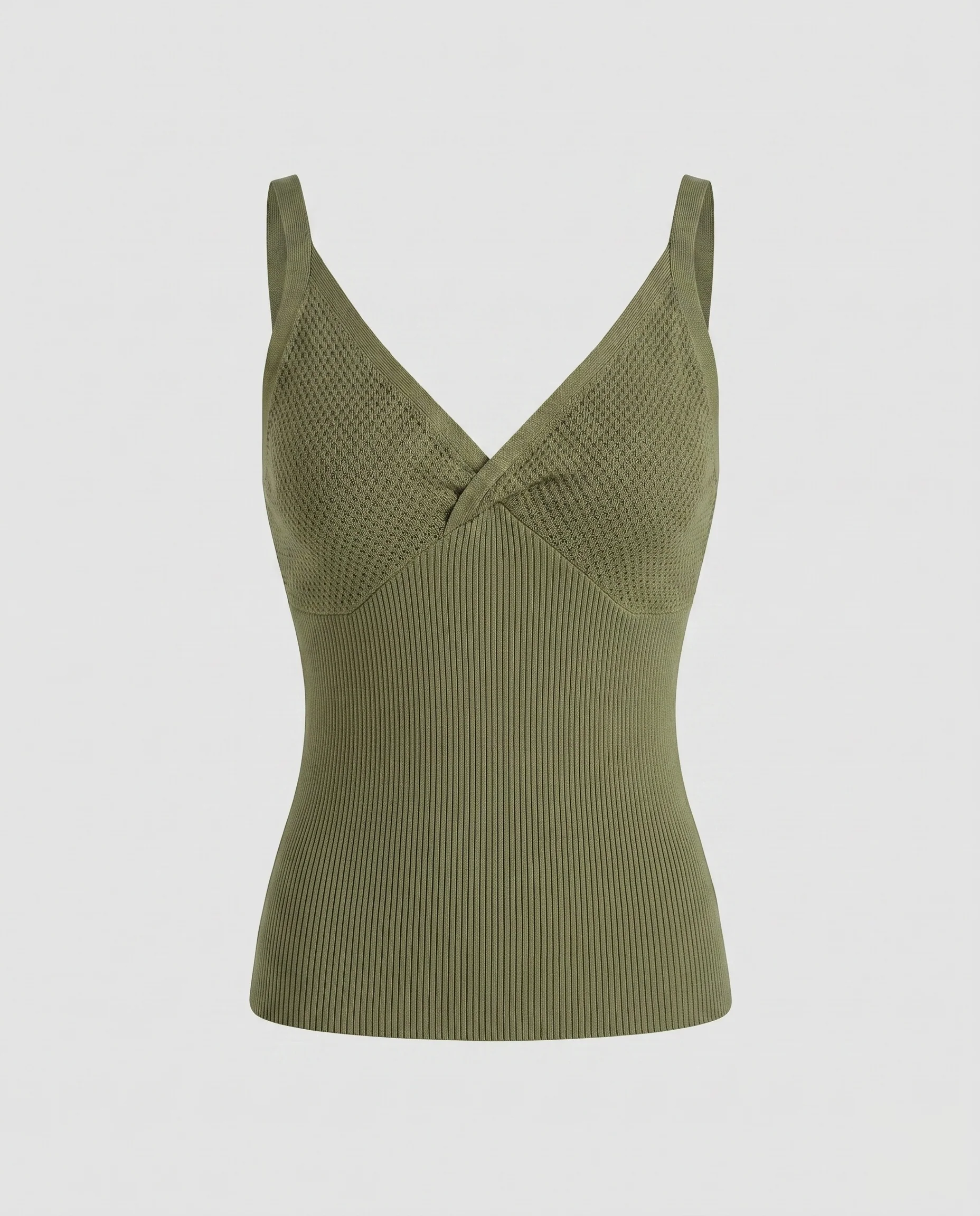 Damen nan figurbetontes Rippstrick-Cami mit V-Ausschnitt, Spitzenabschluss und Twist-Detail - Image 5