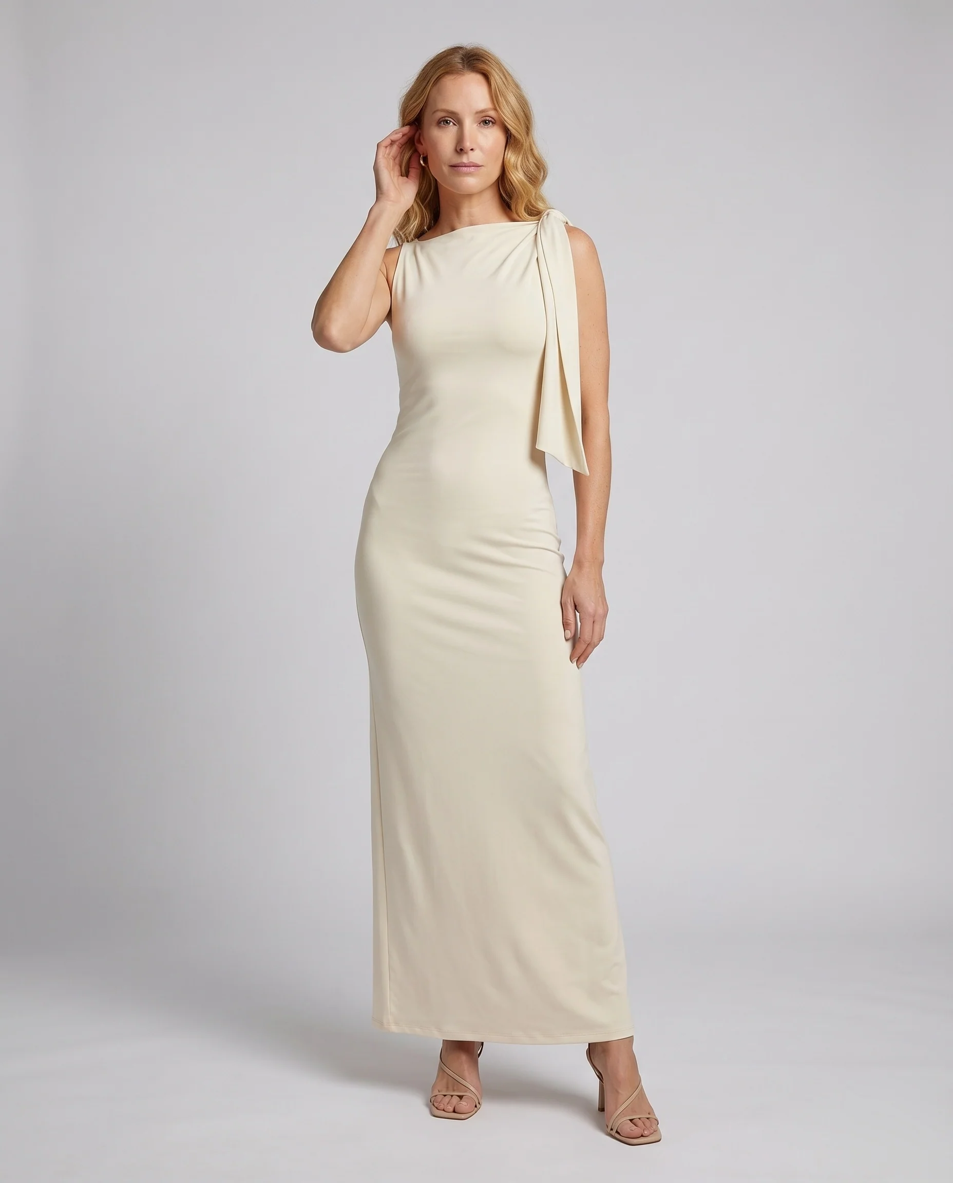 Damen Abendkleid Schulterfrei Asymmetrisches Bindeband