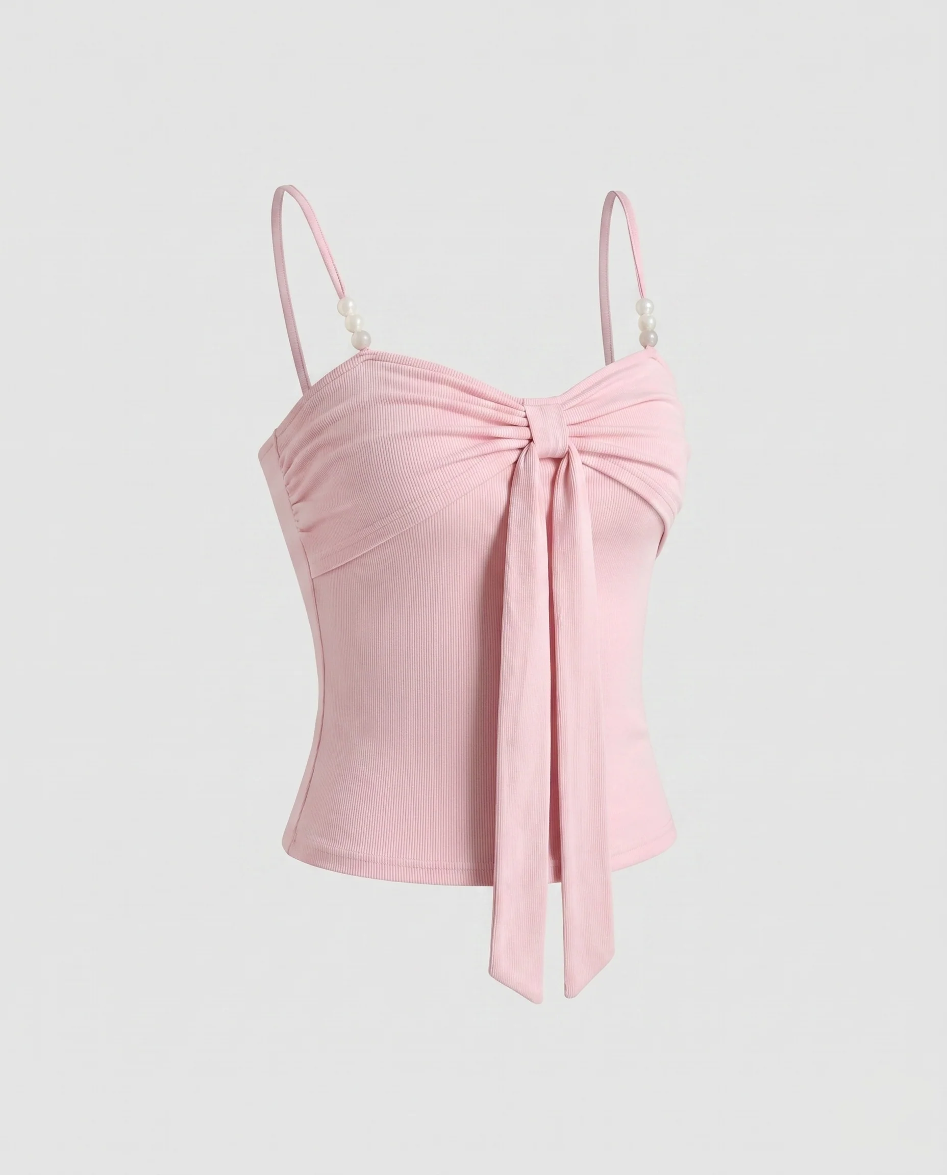 Damen nan figurbetontes Spaghettitop mit Bindeschleife und Perlendetail - Image 5