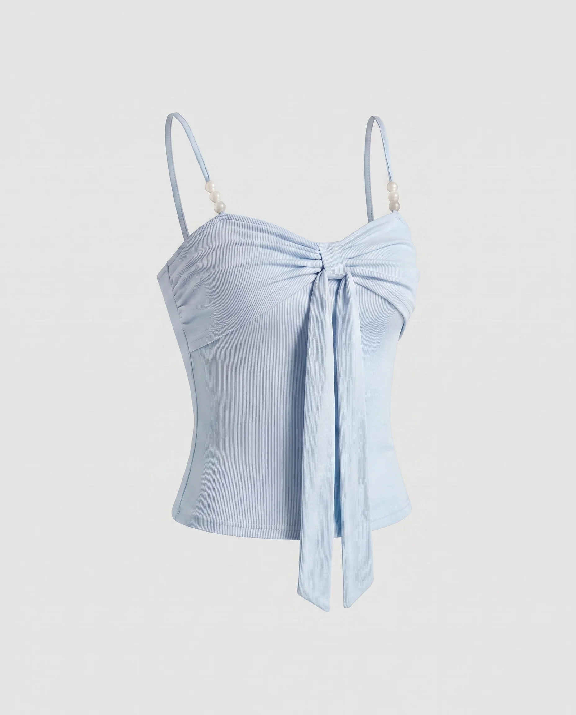 Damen nan figurbetontes Spaghettitop mit Bindeschleife und Perlendetail - Image 8