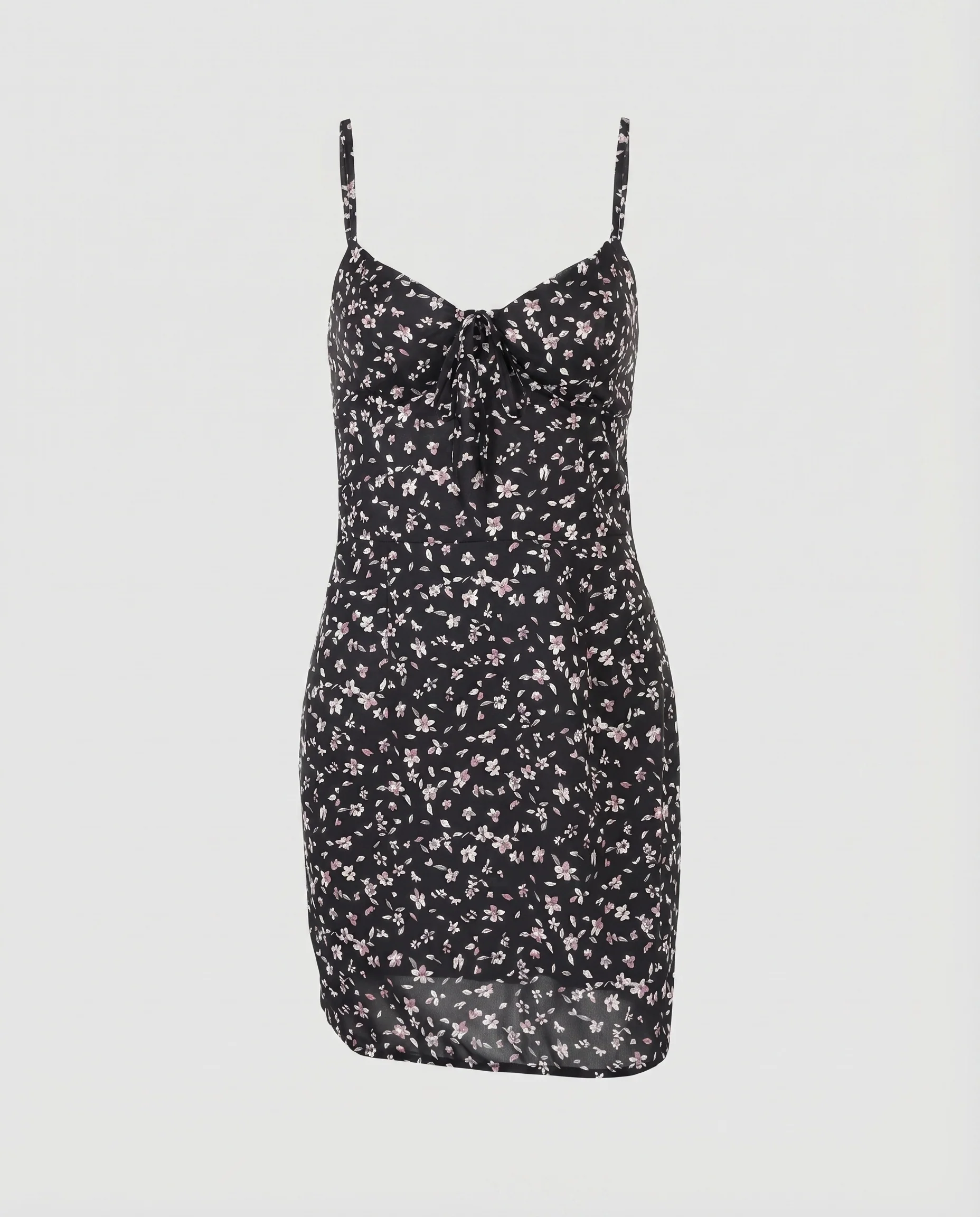 Damen Spaghettiträger-Minikleid Geraffte Brust Floral - Image 5