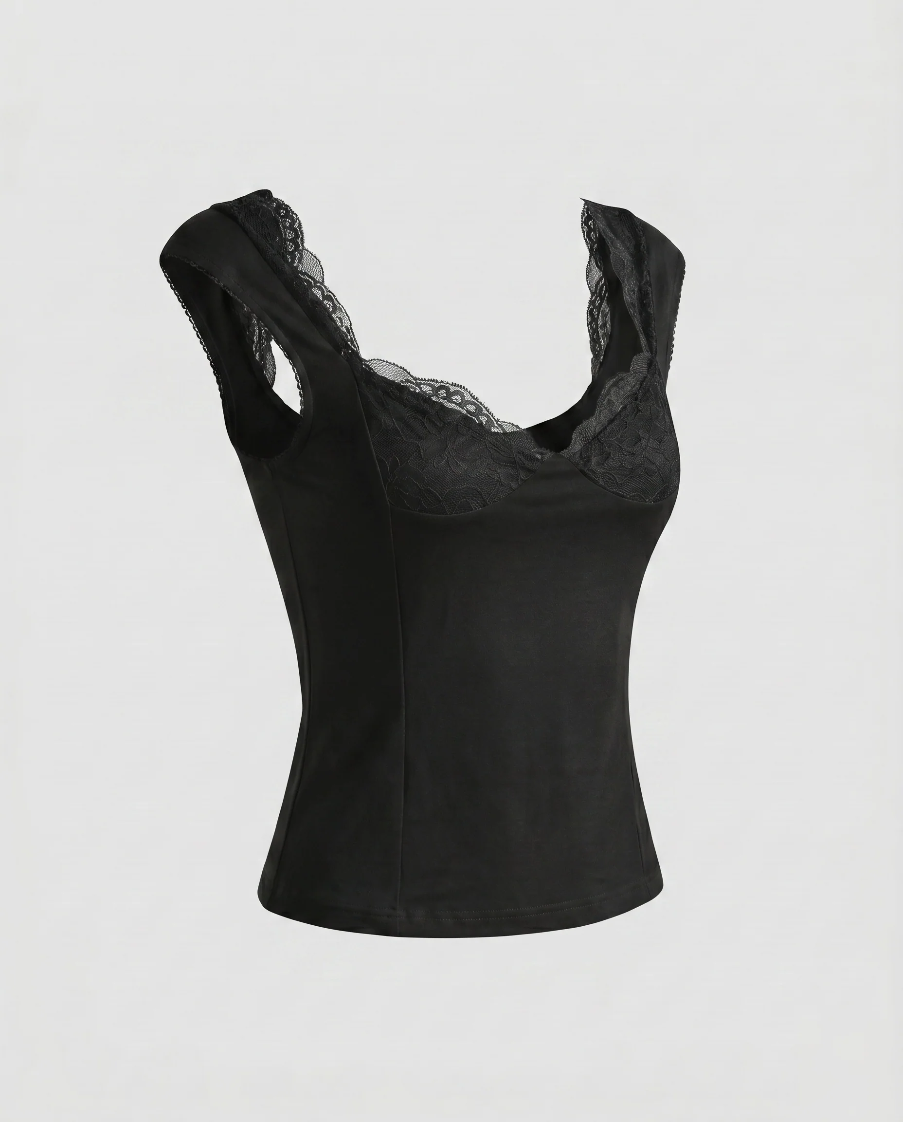 Damen nan figurbetontes Spitzentop mit V-Ausschnitt und feiner Spitzenborte - Image 6