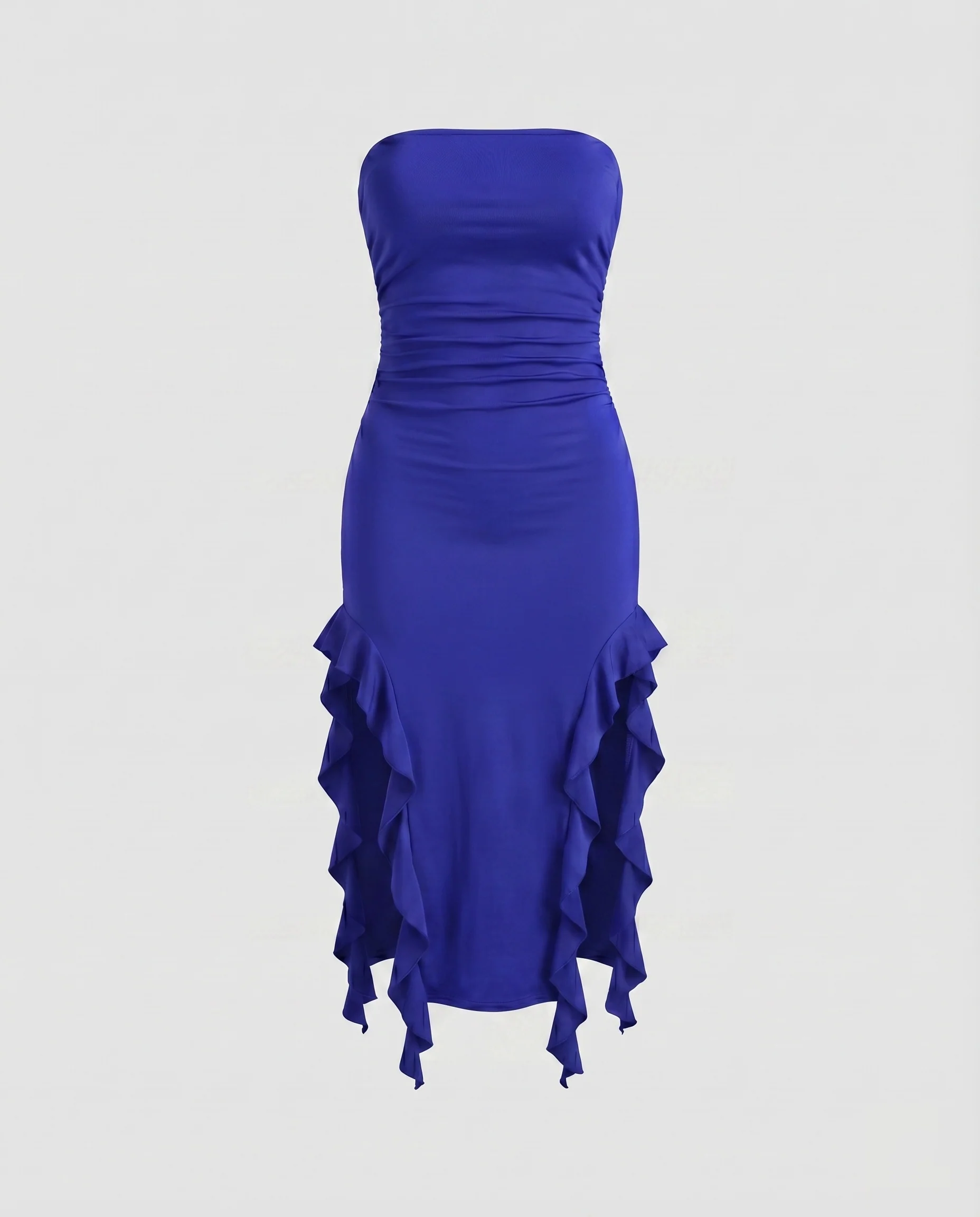 Damen Midikleid Trägerlos Seitliche Volants Raffung - Image 8