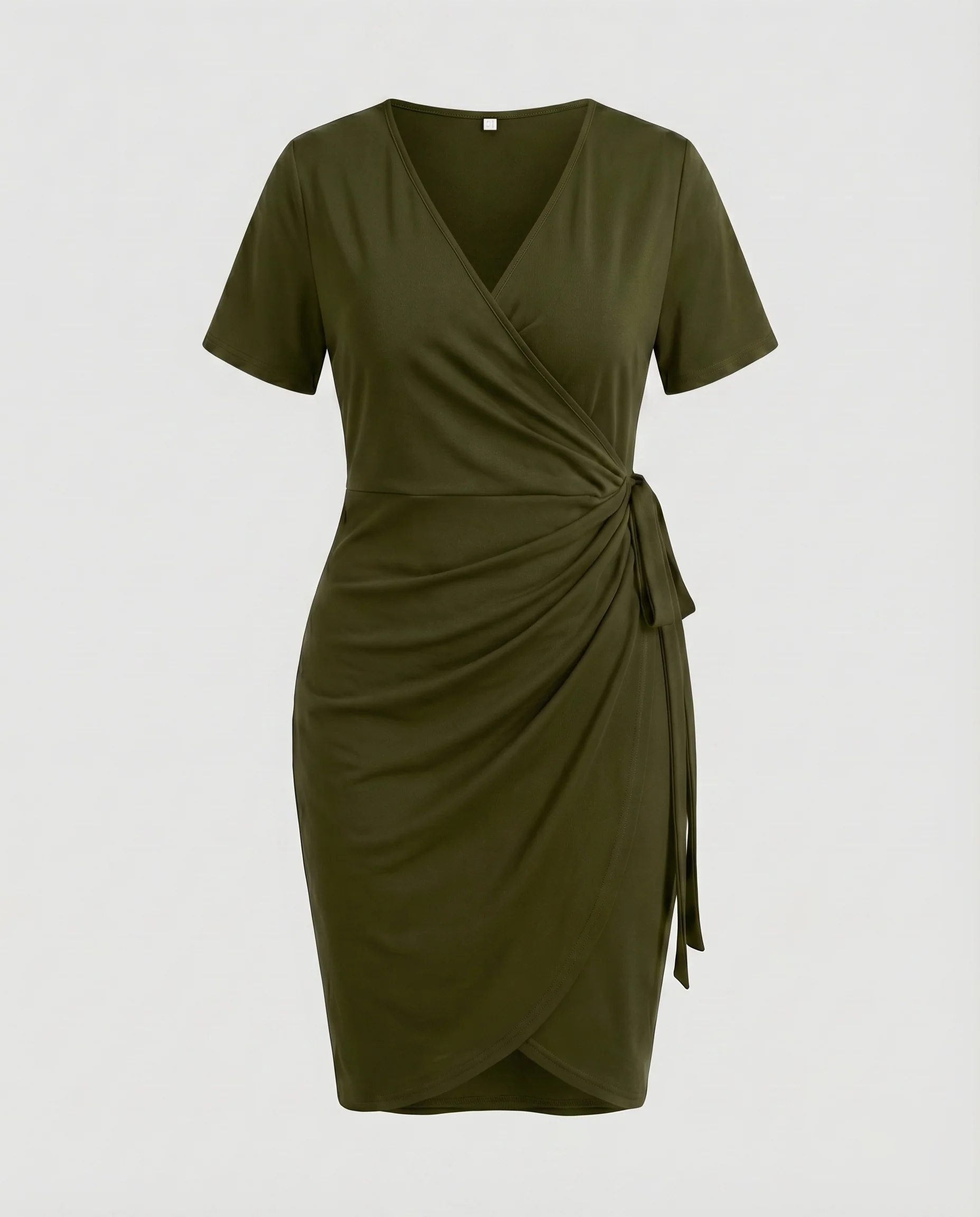 Damen Wickelkleid V-Ausschnitt Seitliche Raffung Bindegürtel - Image 12