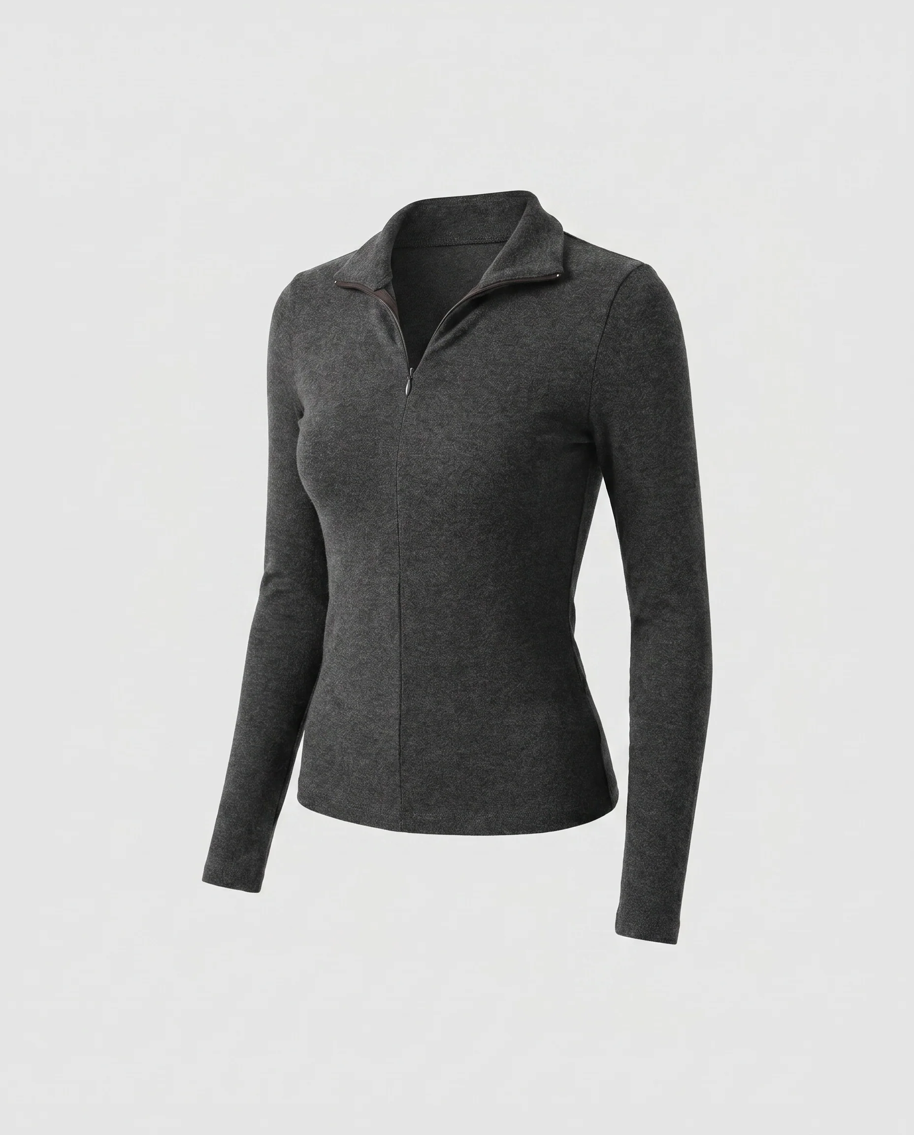 Damen nan figurbetontes Zip-Feinstrickshirt mit Stehkragen und verlängerten Ärmelabschlüssen - Image 5