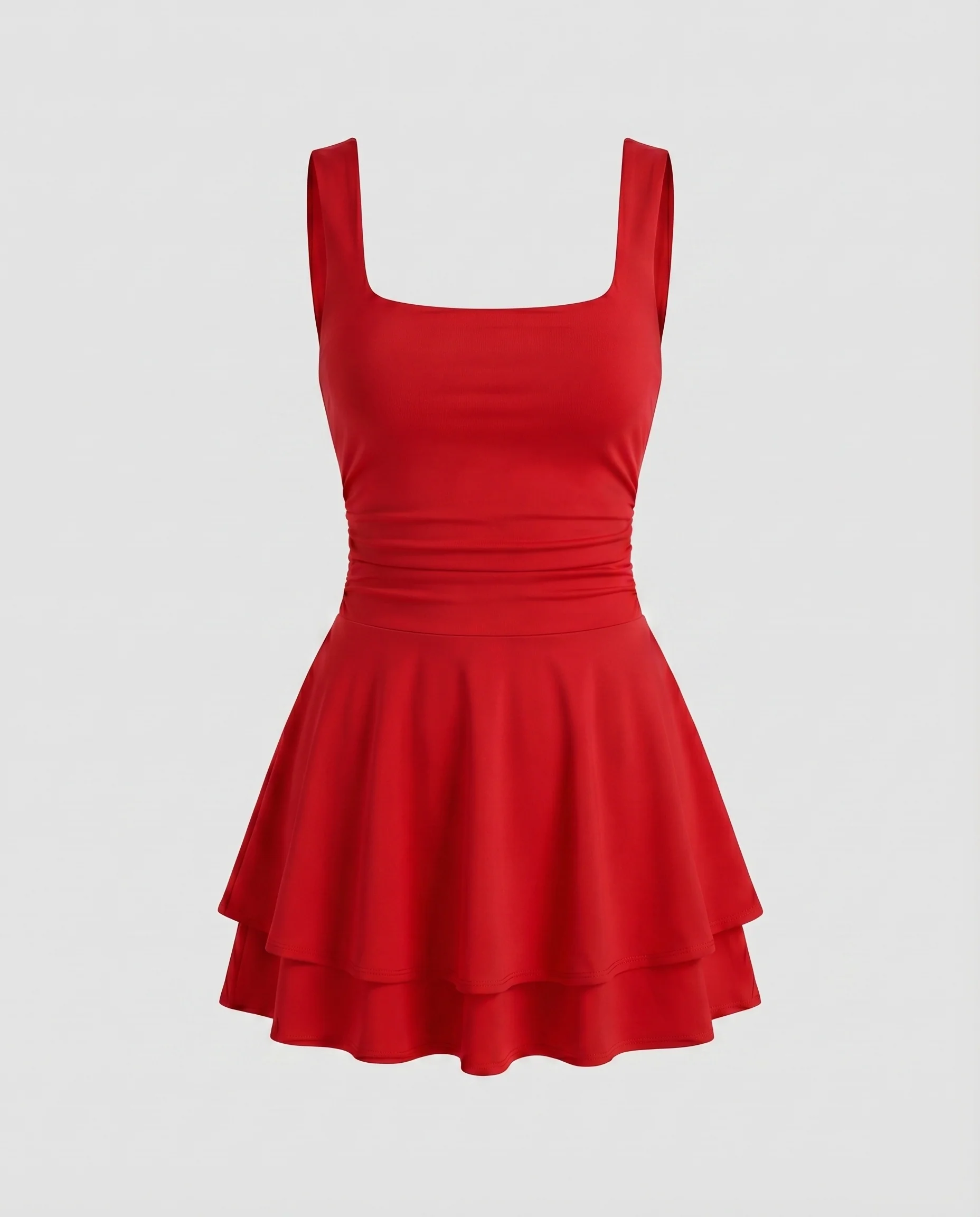 Damen Badekleid Quadrat-Ausschnitt Taillenraffung Tellerrock - Image 6