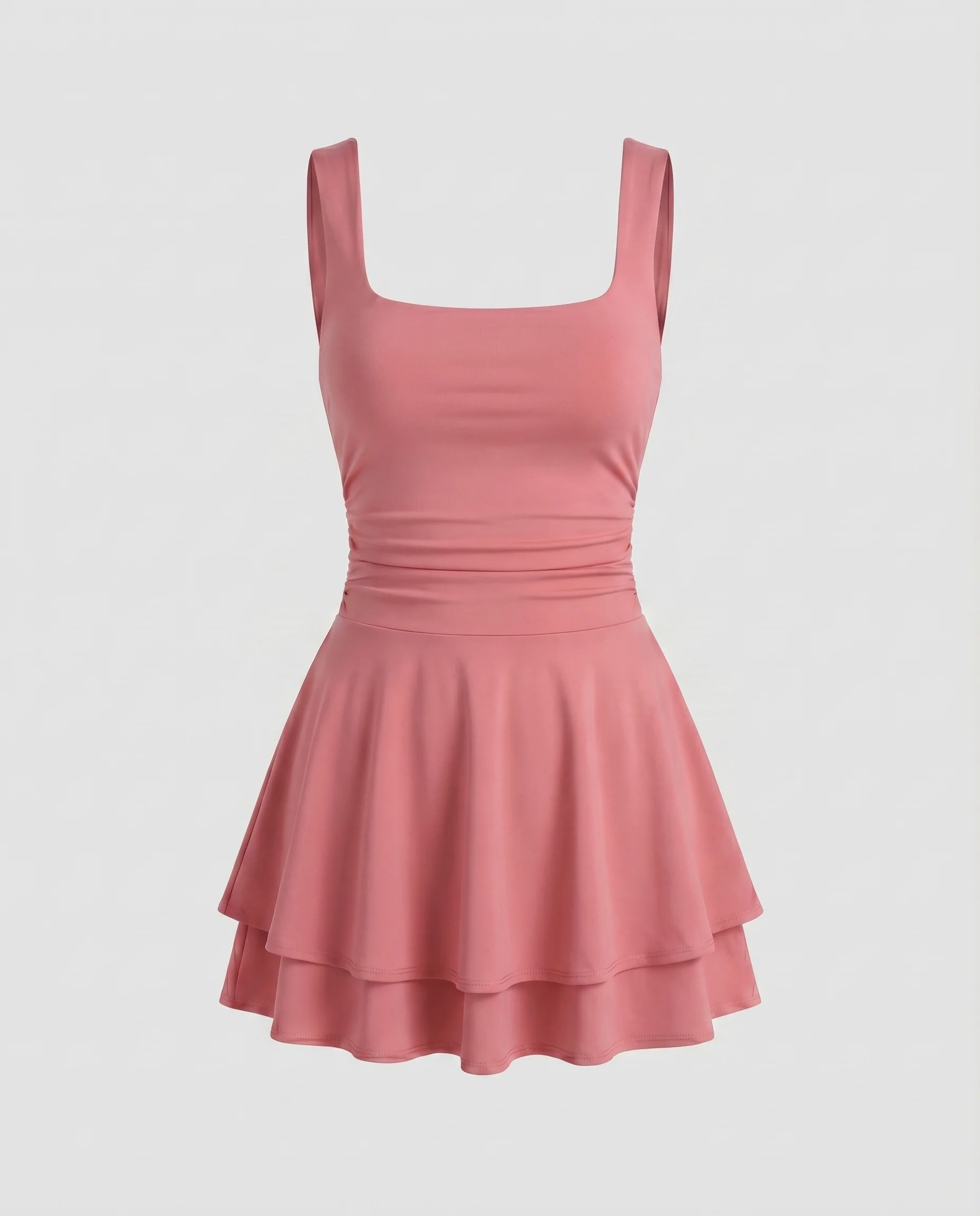 Damen Badekleid Quadrat-Ausschnitt Taillenraffung Tellerrock - Image 8