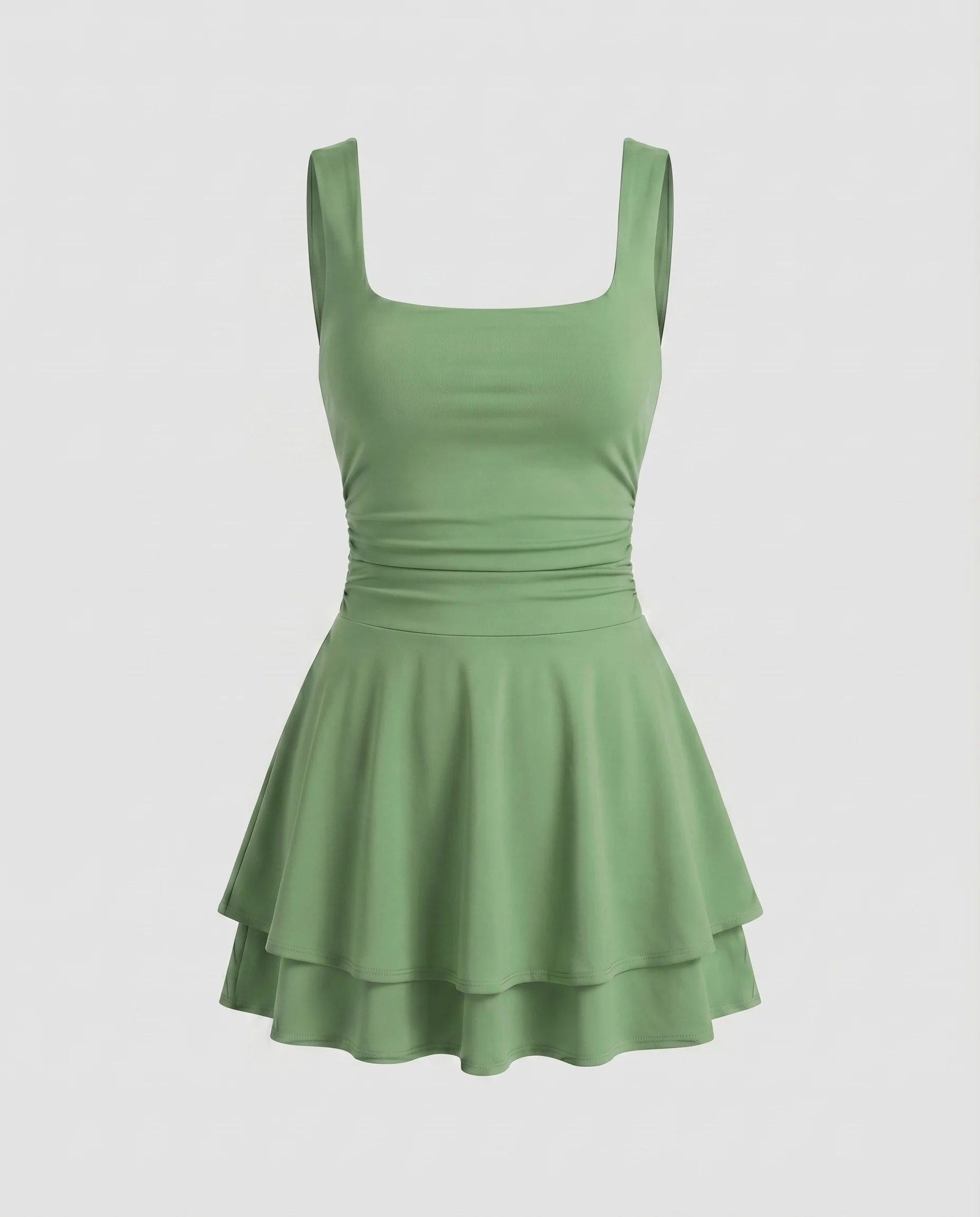 Damen Badekleid Quadrat-Ausschnitt Taillenraffung Tellerrock - Image 9