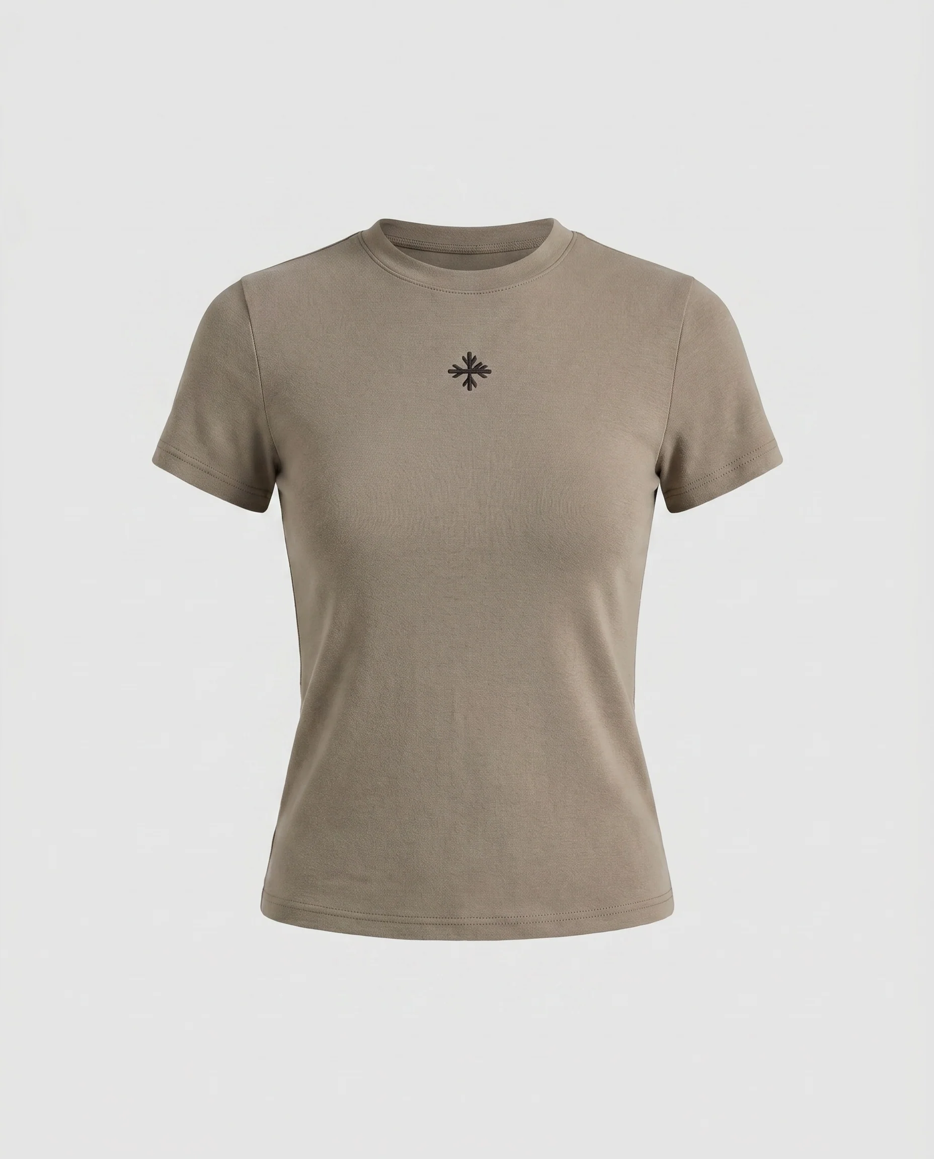 Damen nan figurnahes Baumwollshirt mit Rundhalsausschnitt und minimalistischer Bruststickerei - Image 5