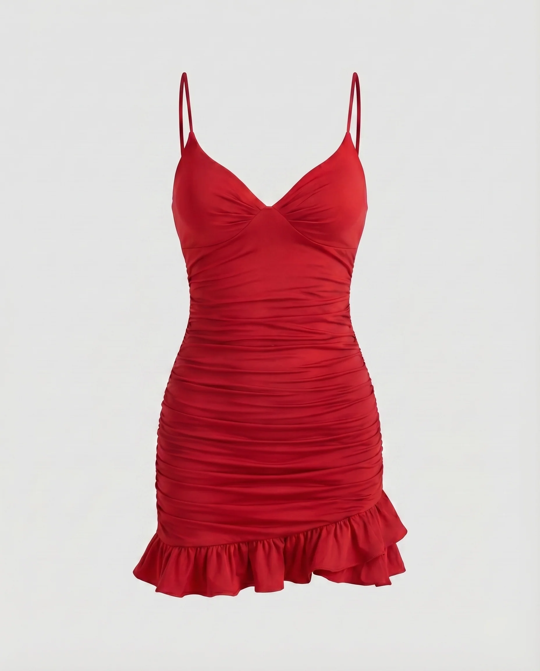 Damen Wickel-Minikleid V-Ausschnitt Volant Spaghettiträger - Image 6