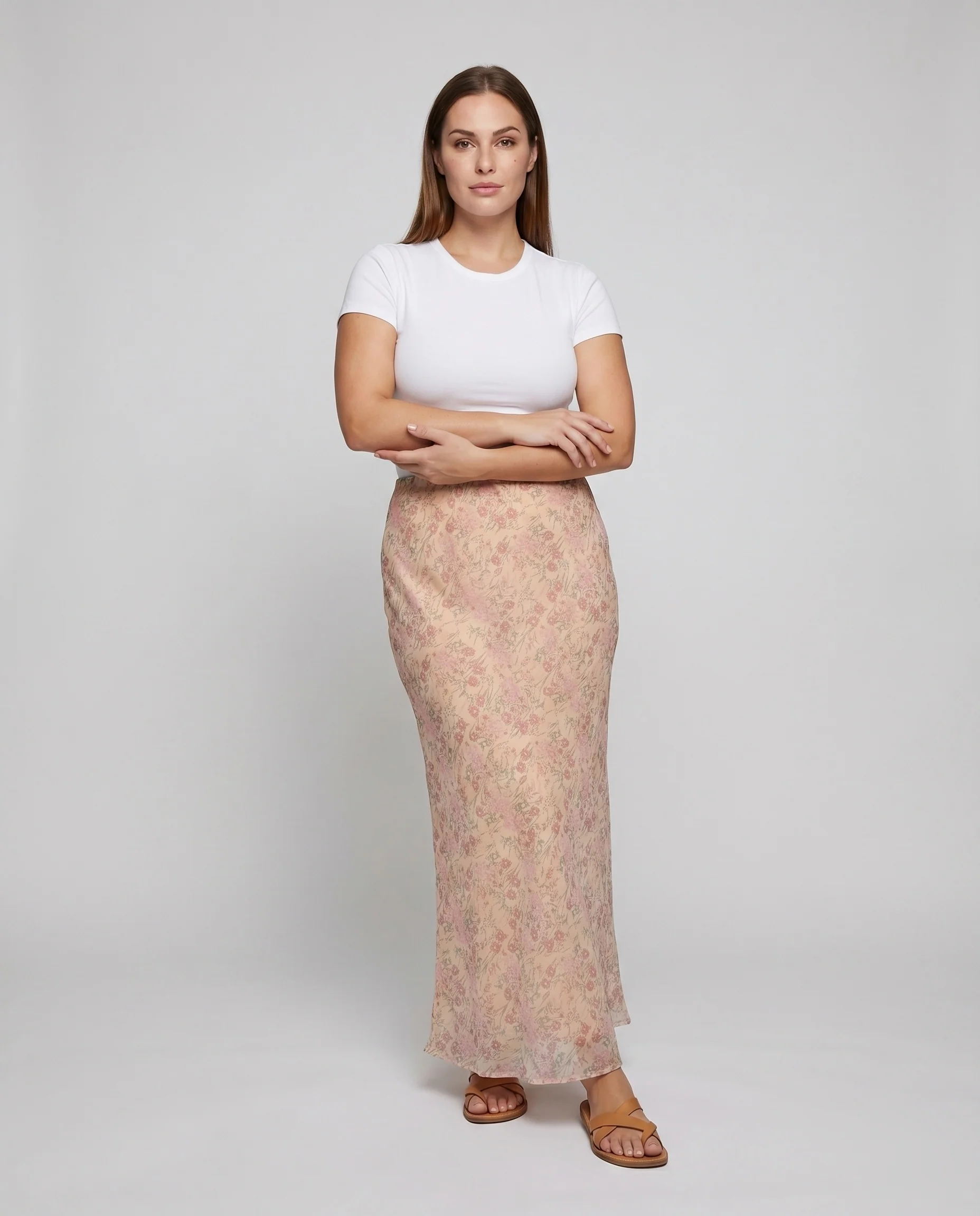 Damen Satin-Maxirock Floraler Print Elastikbund Fließend
