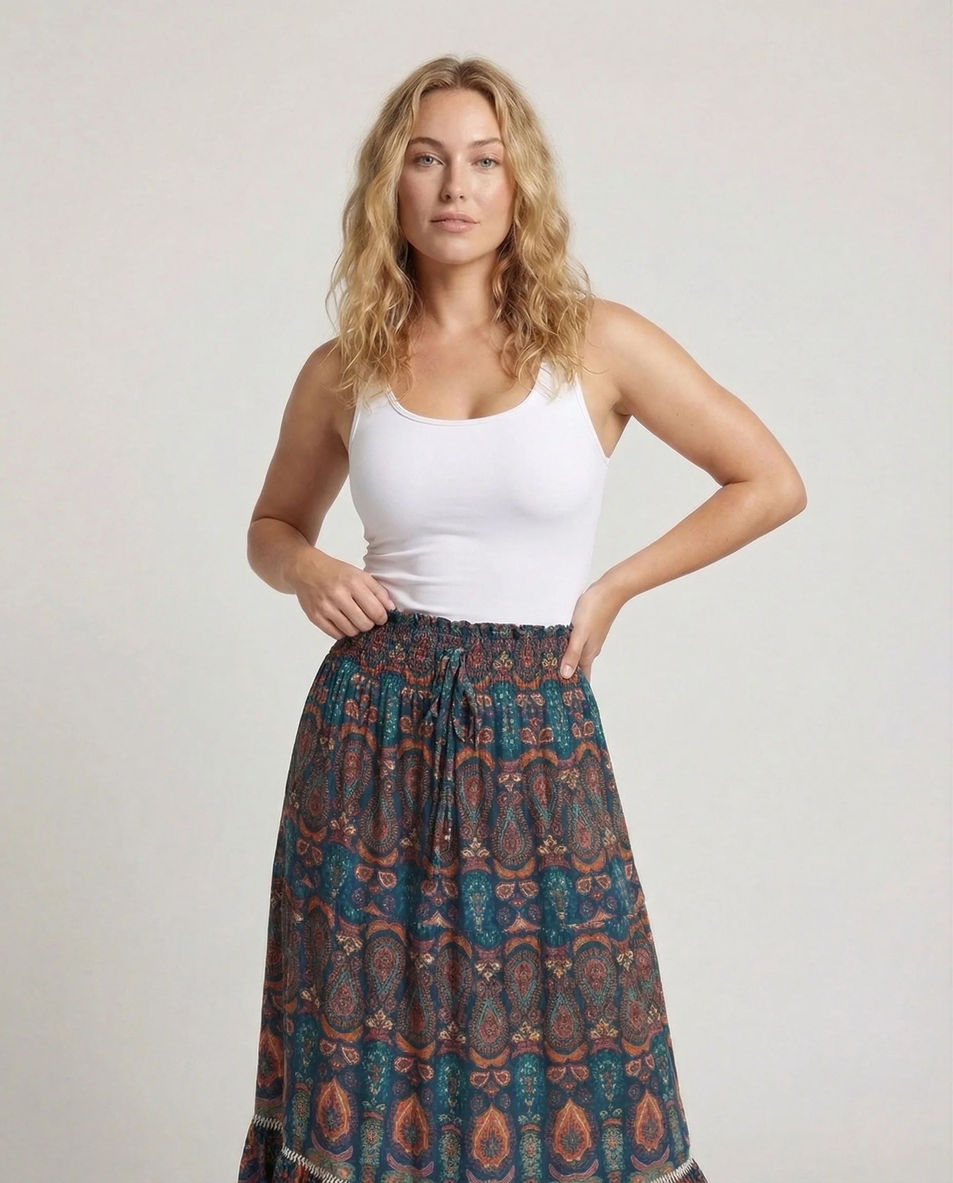 Damen Maxirock Stufenvolant Elastischer Bund - Image 2