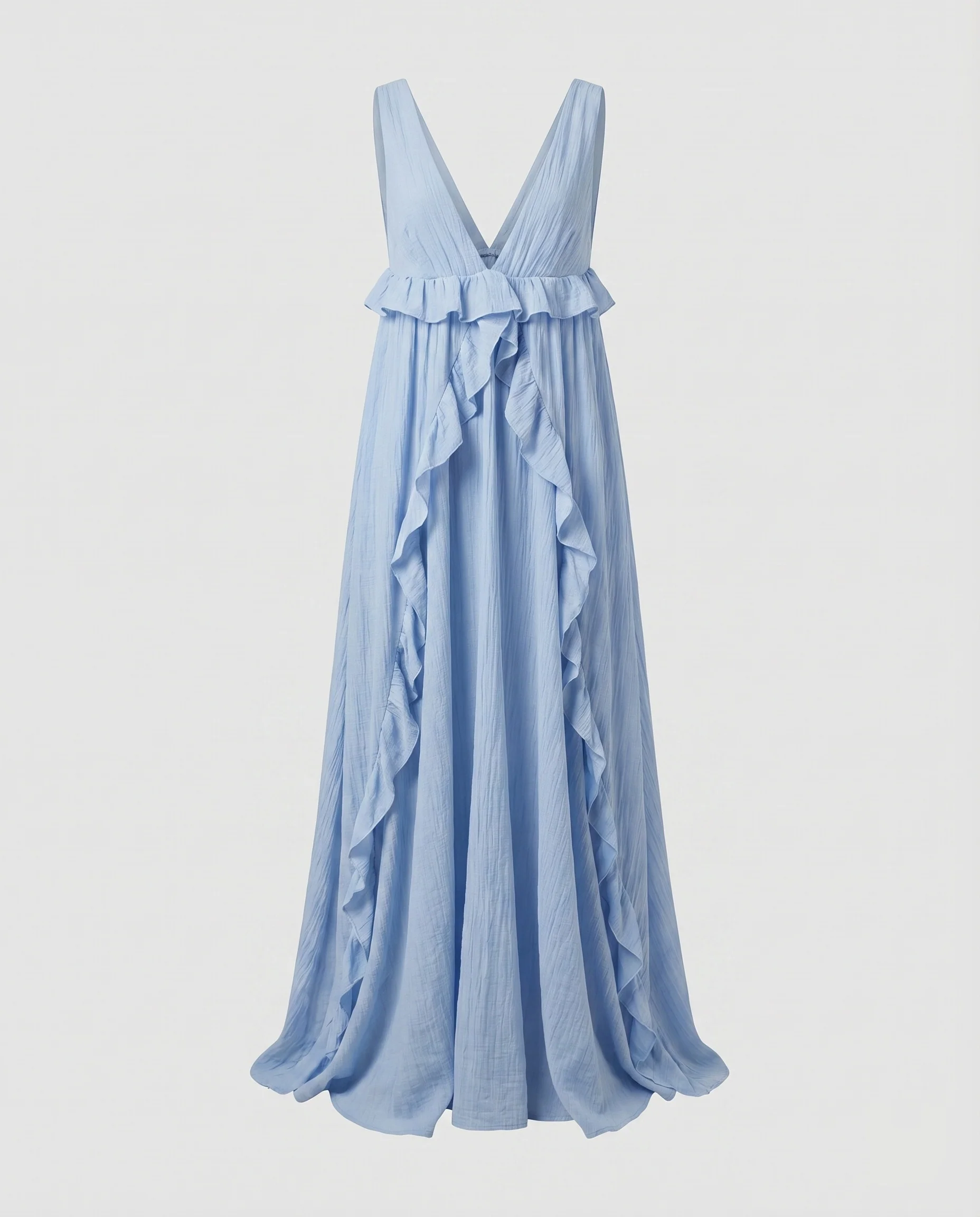 Damen Baumwoll-Gaze Kleid Geraffte Empire-Büste Volantbesatz - Image 5