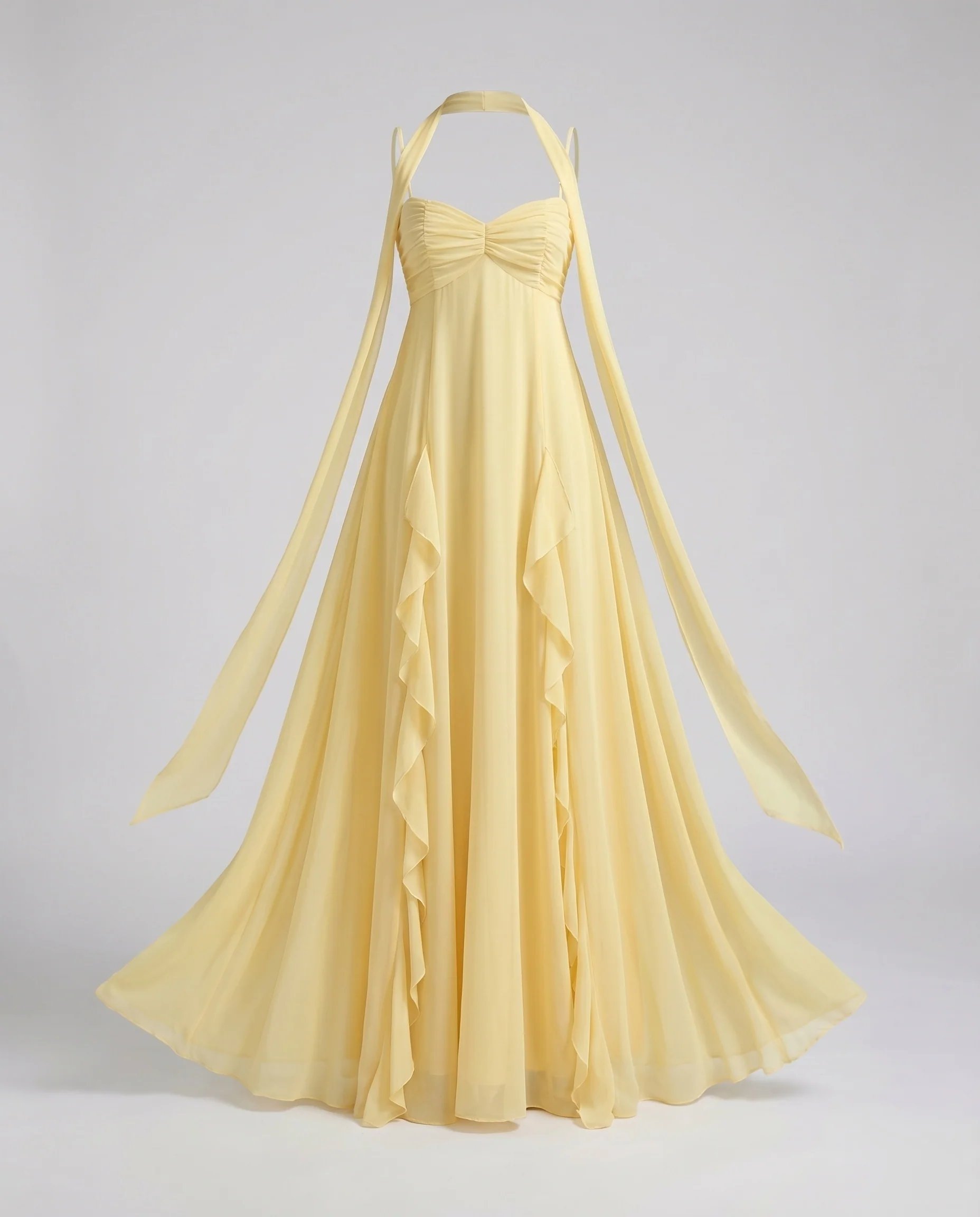 Damen Chiffon-Maxikleid Cape-Element Volantsaum Fließend - Image 5