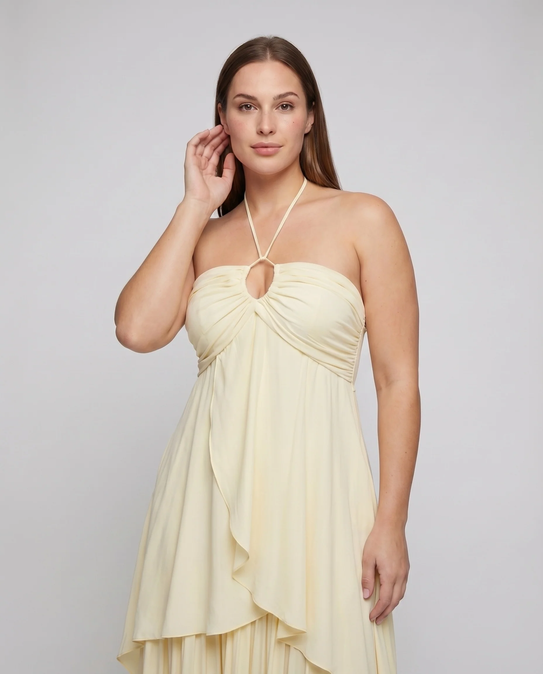 Damen Halterkleid Schlüsselloch-Ausschnitt Stufenrock Fließend - Image 2